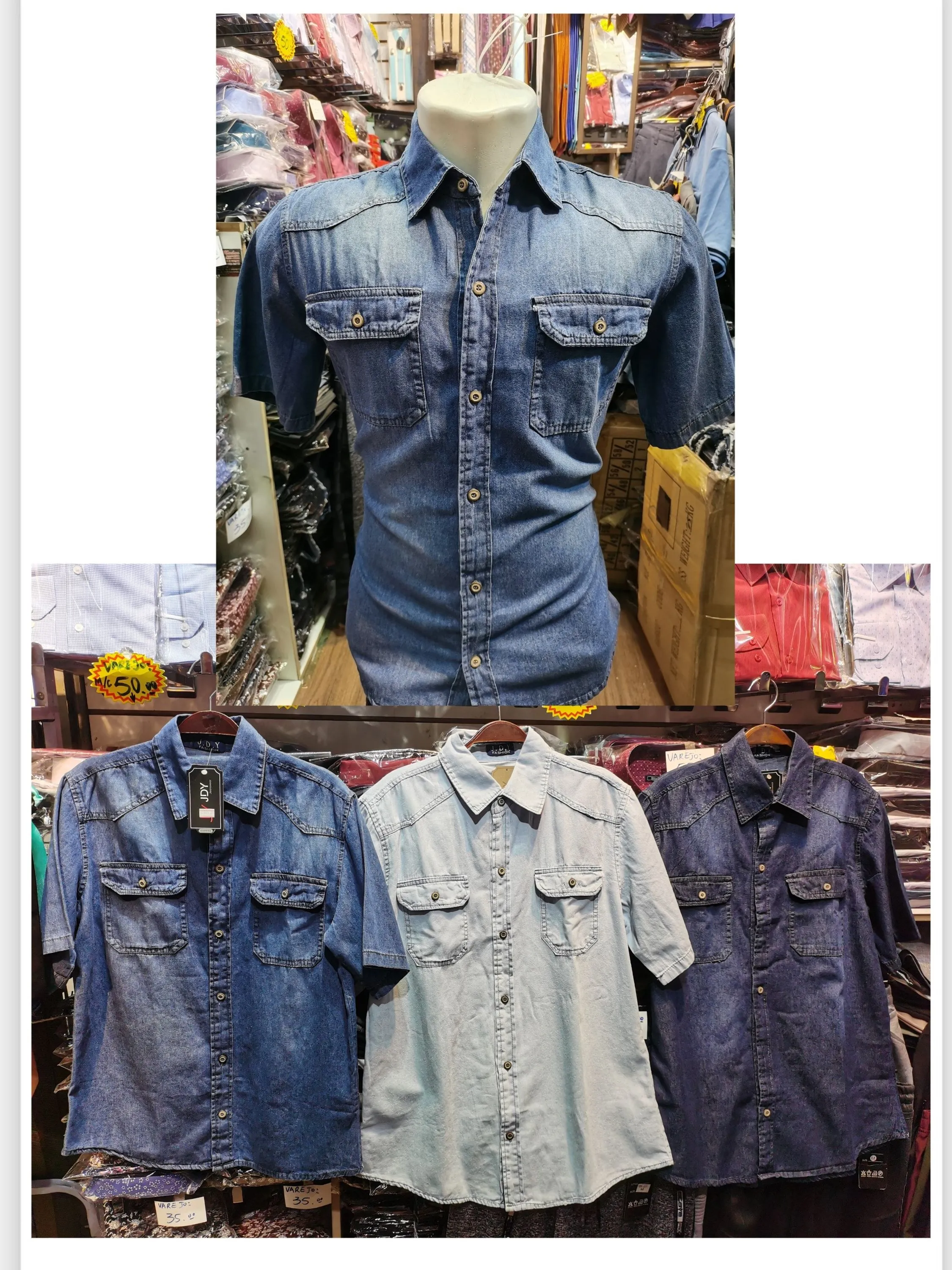 camisa  jeans  masculina mangacurta