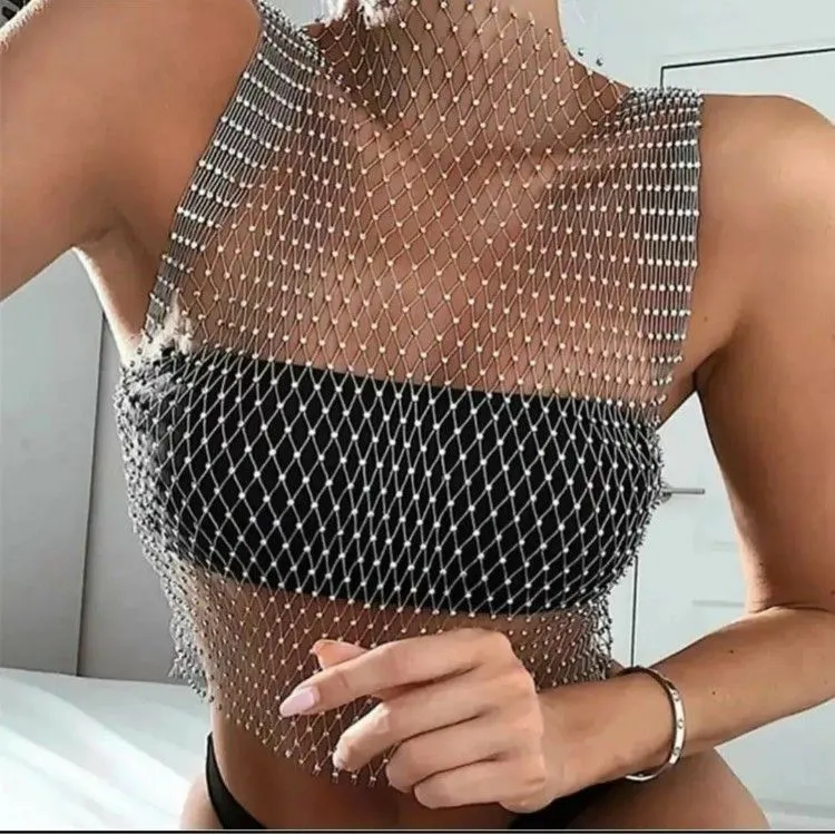 Blusa croped Gabi, com pedrinha strass, tamanho único veste até 42