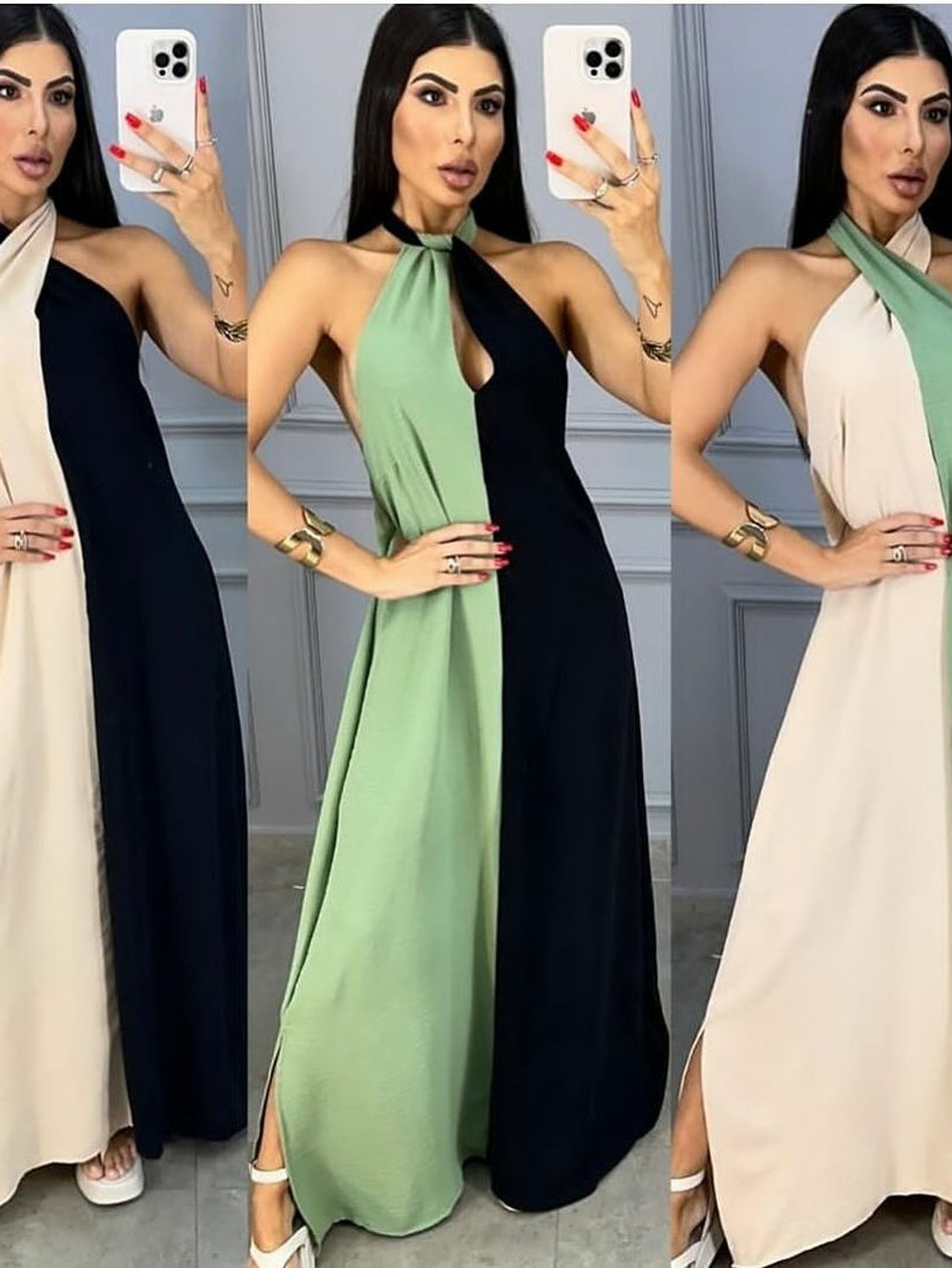 Vestido longo bicolor Jordânia, moda blogueira luxo coleção verão.