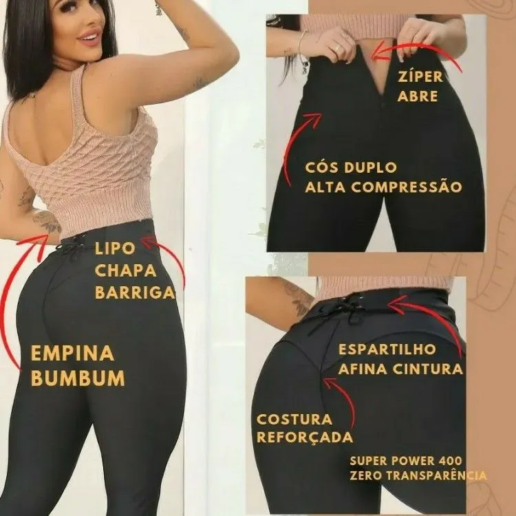 Calça lipo chapa barriga suplex power com espartilho que afina a cintura, tamanho p,m,g,gg