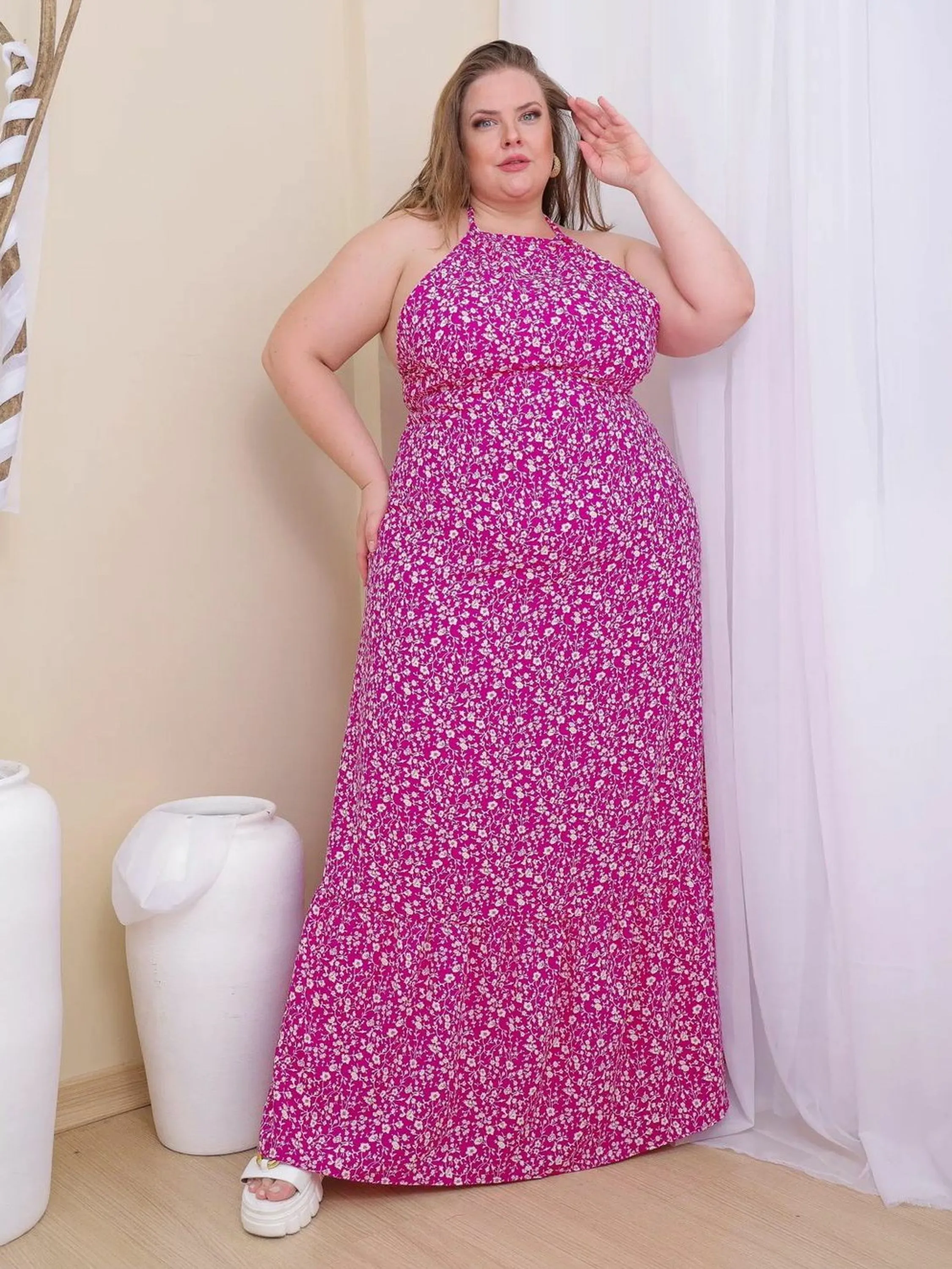 Vestido longo estampado Germily , moda plus sise .