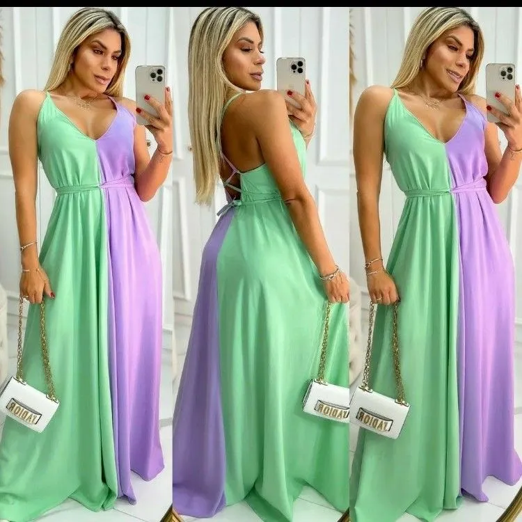 Vestido bicolor tamanho único veste até 42 tecido viscolinho