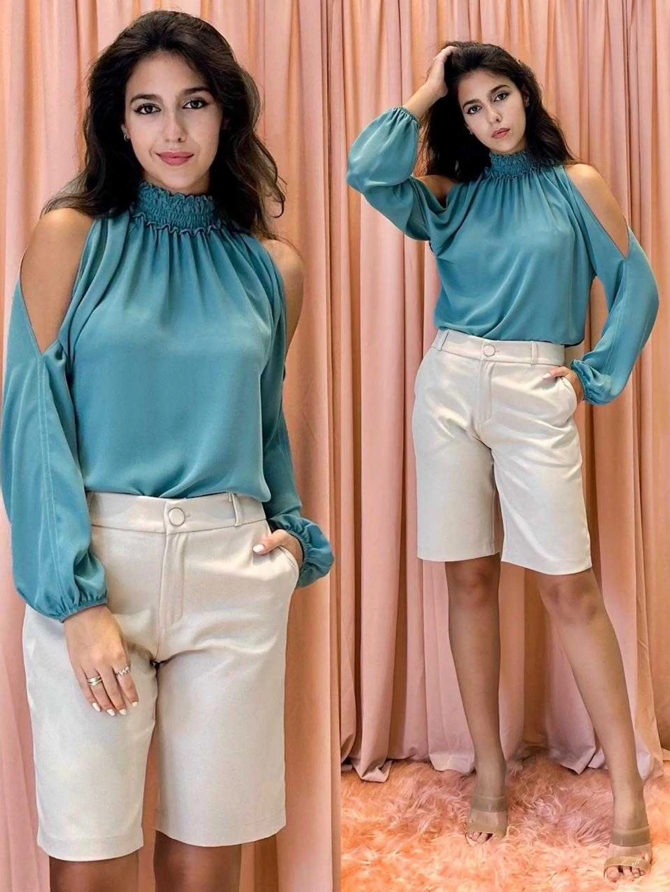 Blusa crepe gola elastex