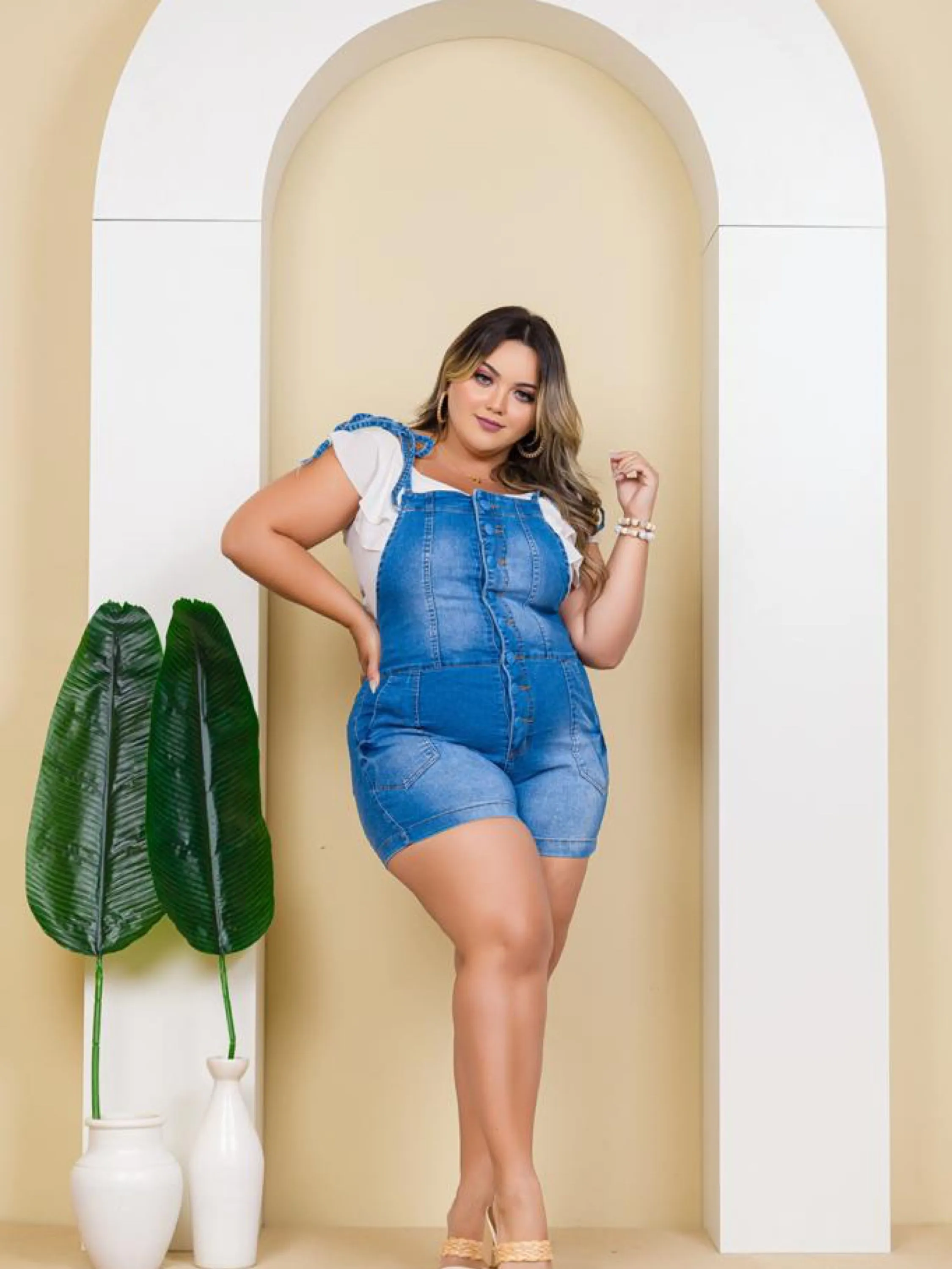 Jardineira plus Size com lycra - Ref:32620