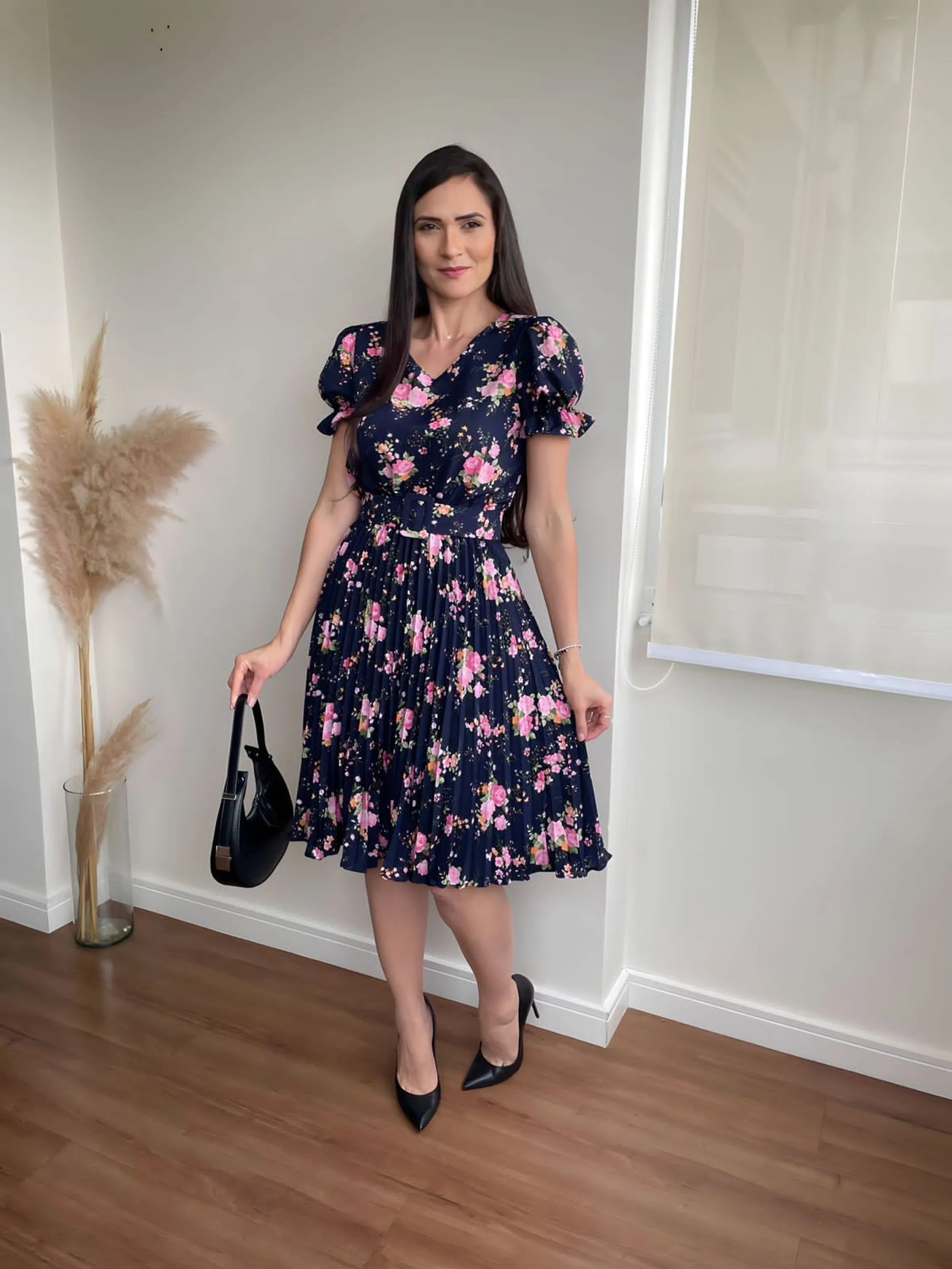 Vestido Midi plissado estampado Moda evangélica