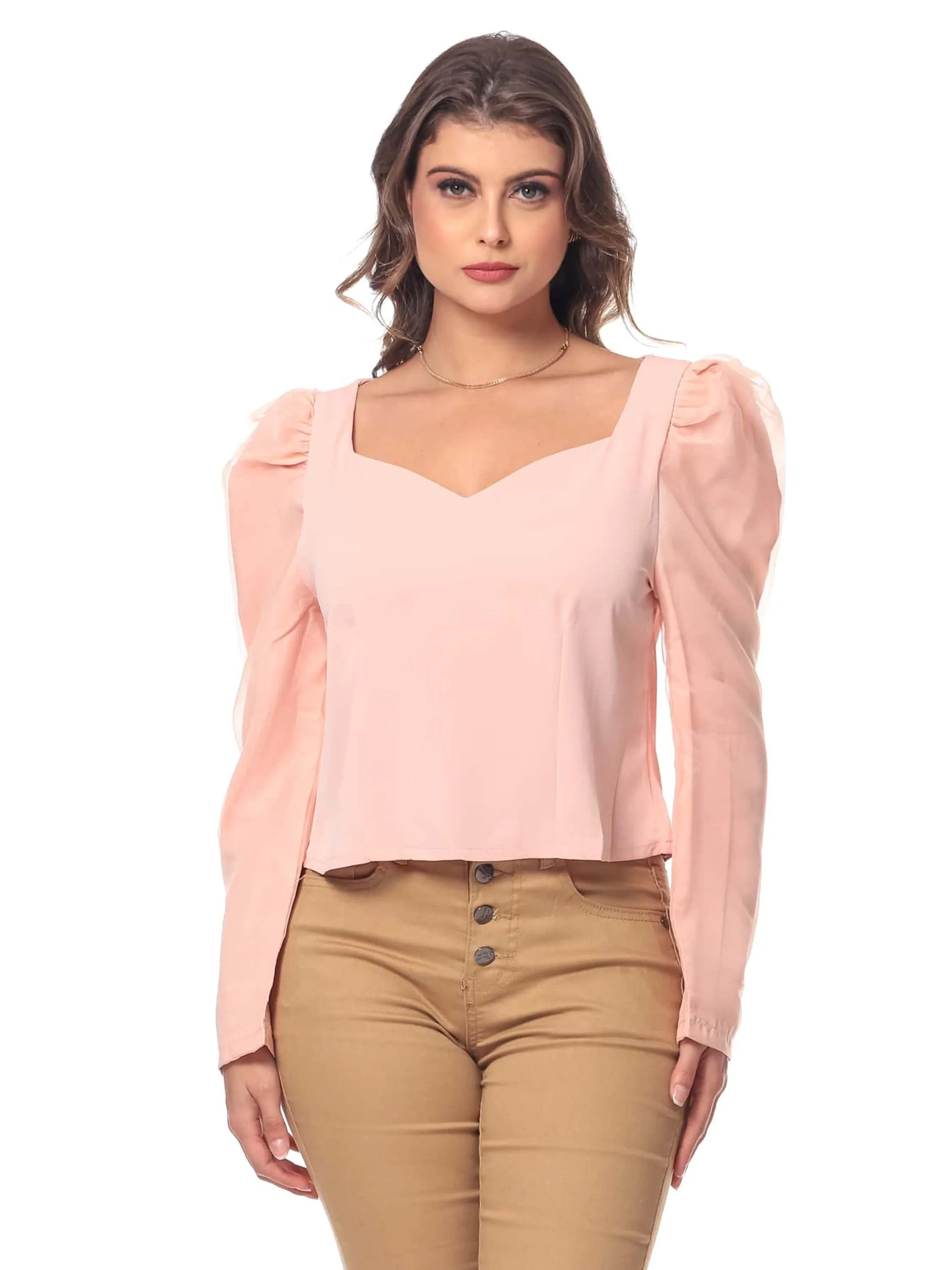 Camisa Feminina Com Manga Bufante Viscose Social