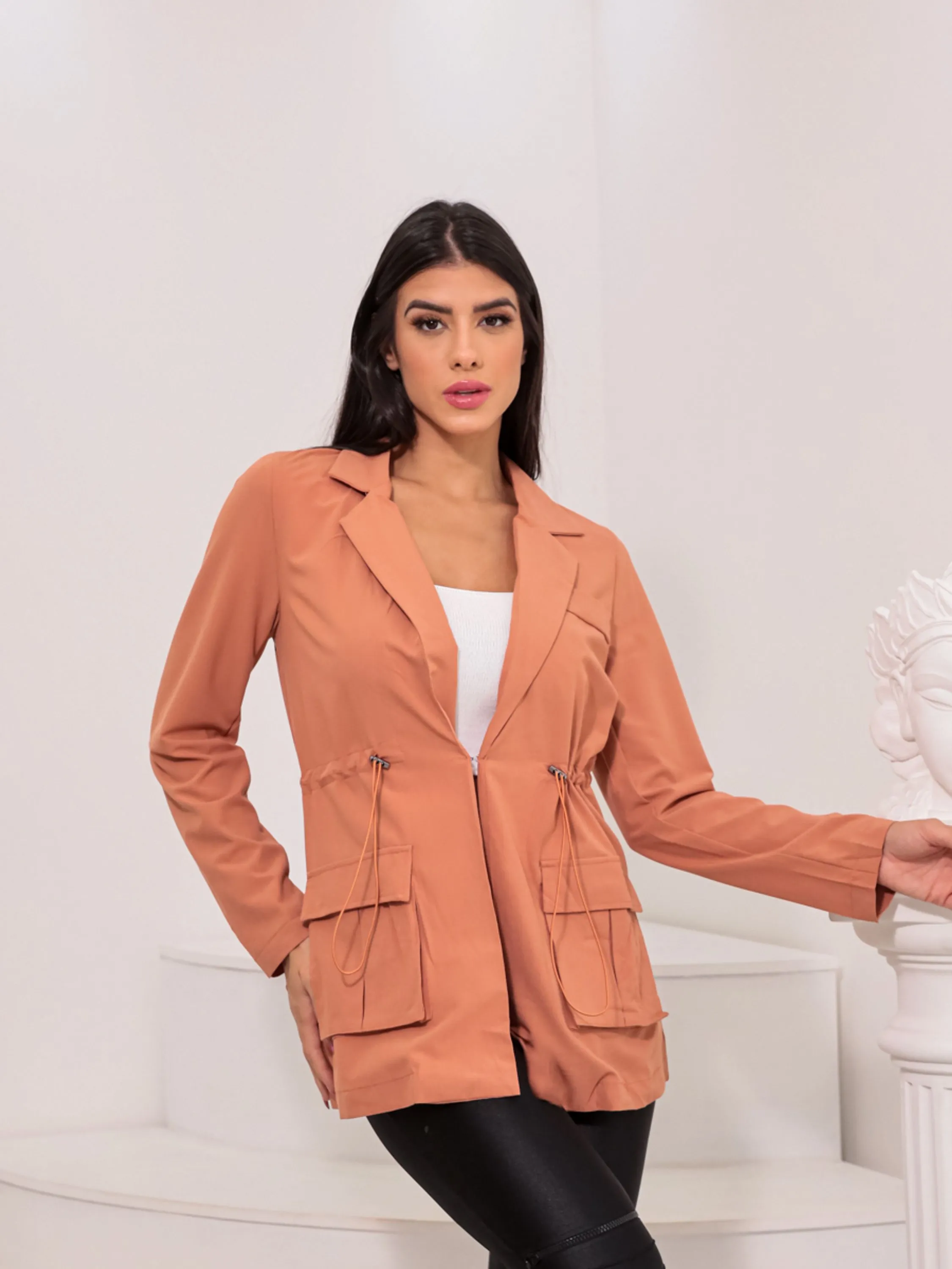 Blazer Parka Femenina Com elástico na Cintura