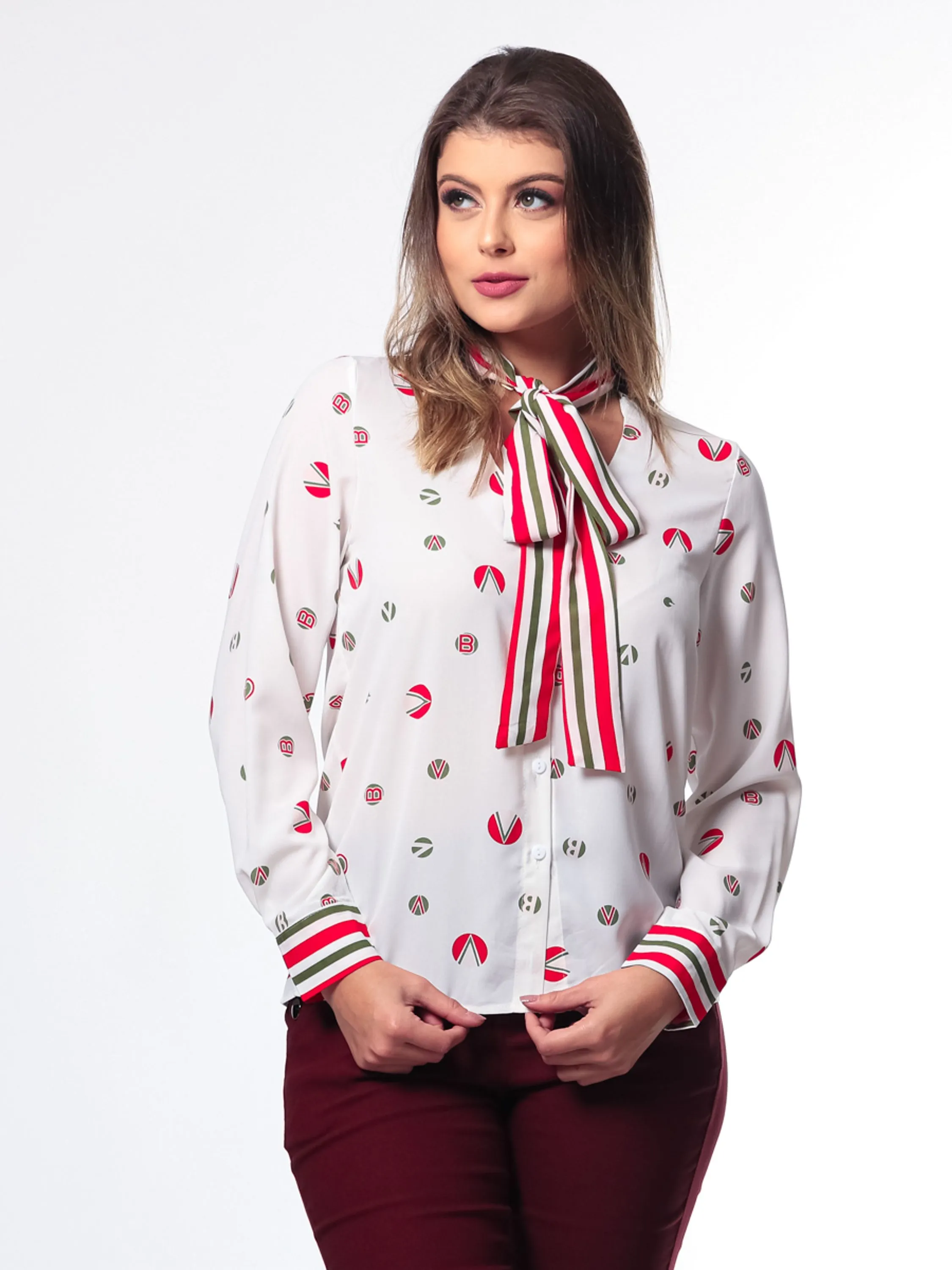 Camisa Blusa Feminina Manga Longa Gola Amarração