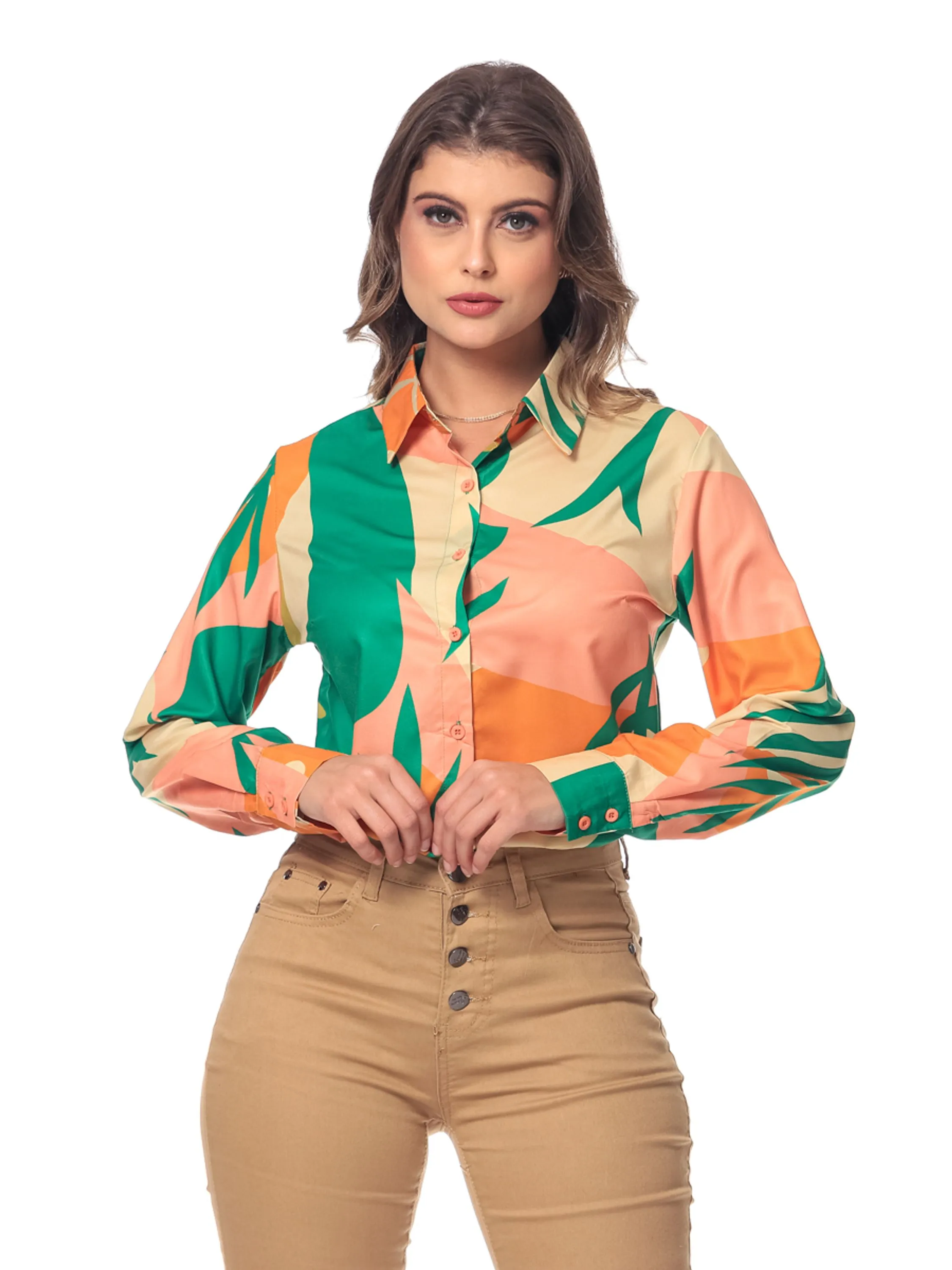 Camisa Feminina Estampada Com Manga Long