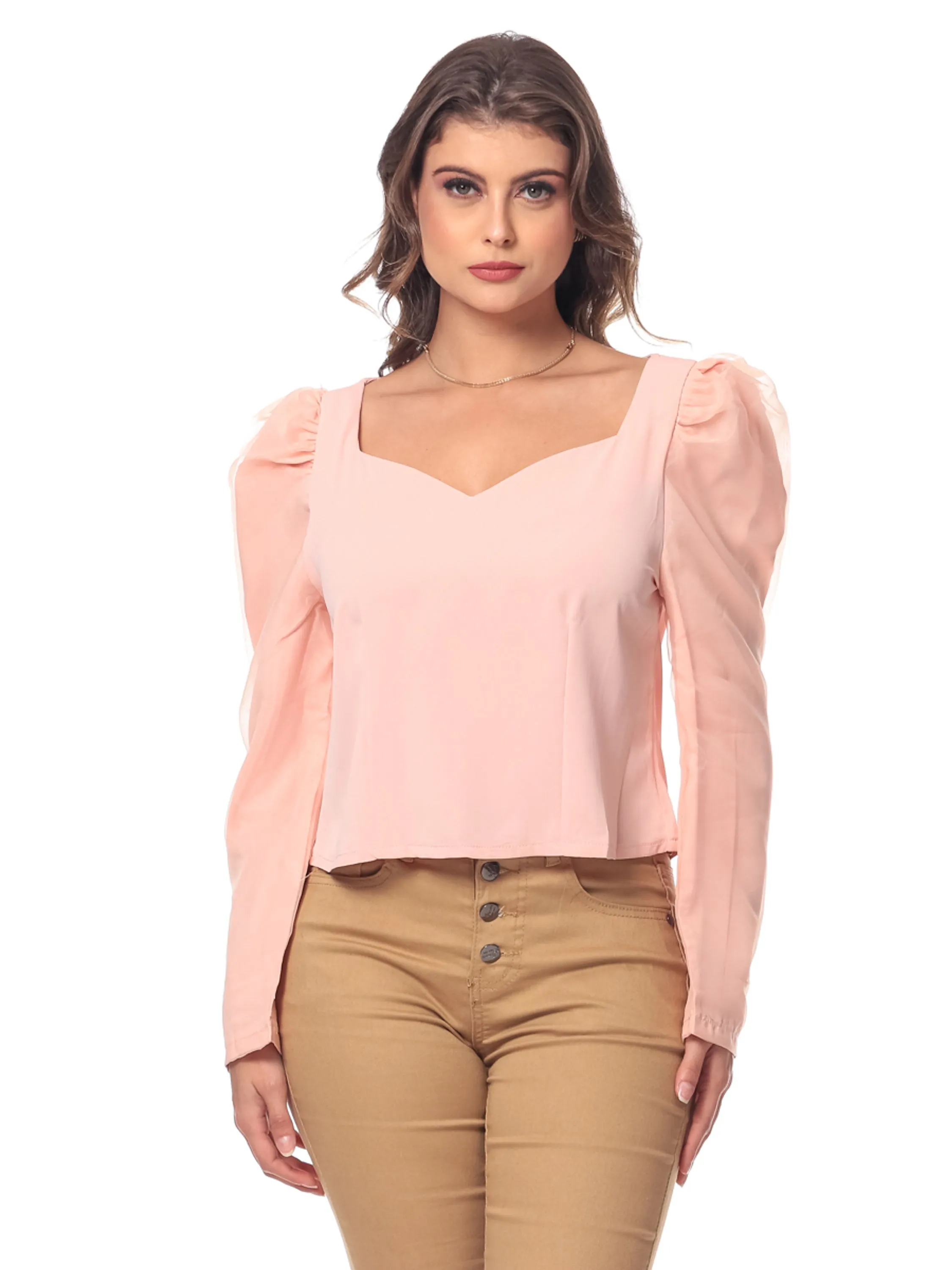 Camisa Feminina Com Manga Bufante Viscose Social