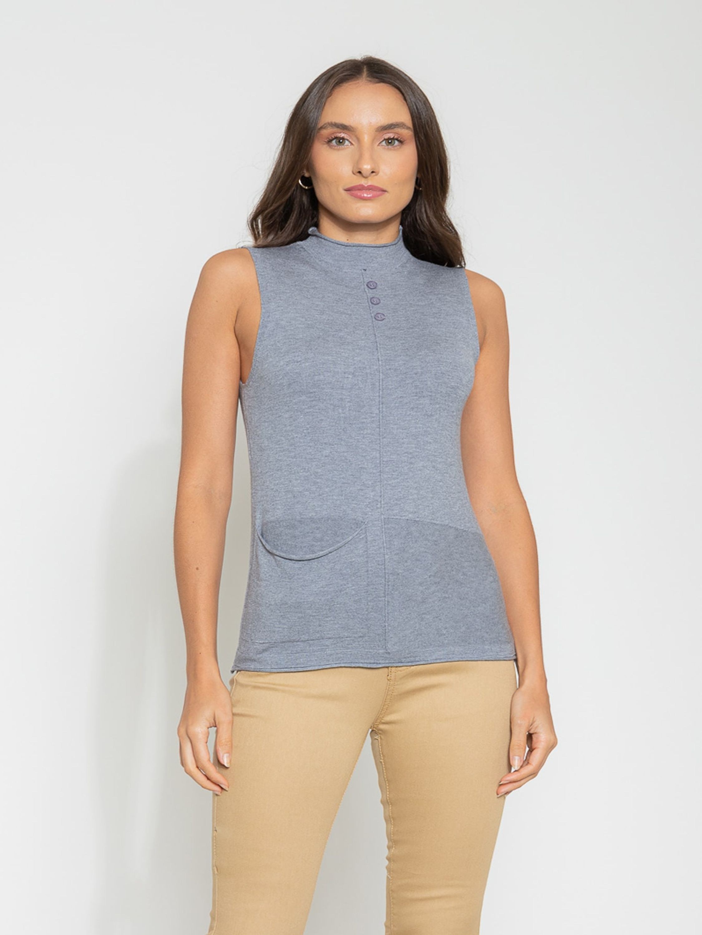 Regata De Lã Suéteres Liso Feminina Sem Mangas Com Gola Alta Outono-inverno