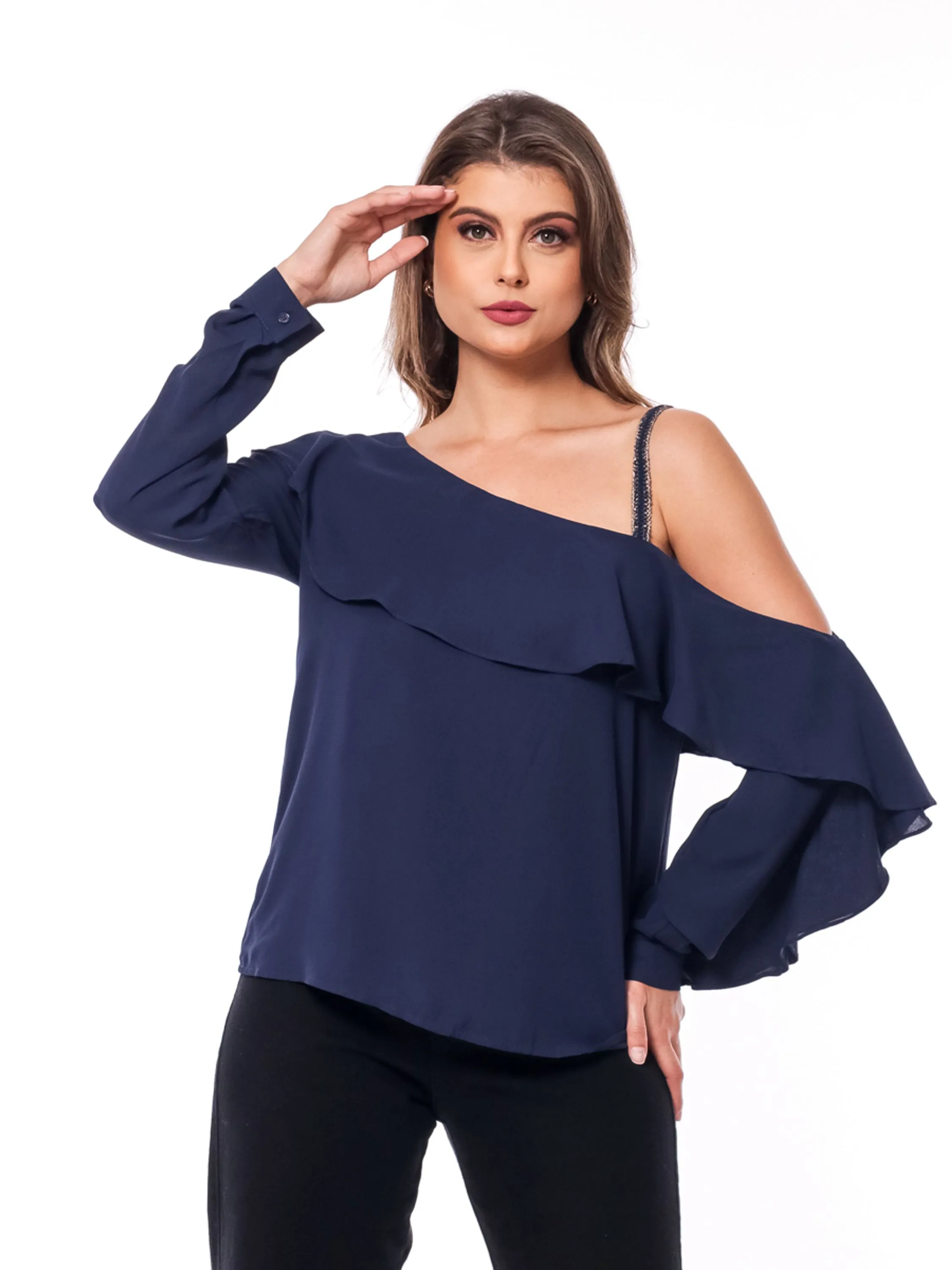 Camisa Blusa Feminina Manga Longa Bufante Flare Social