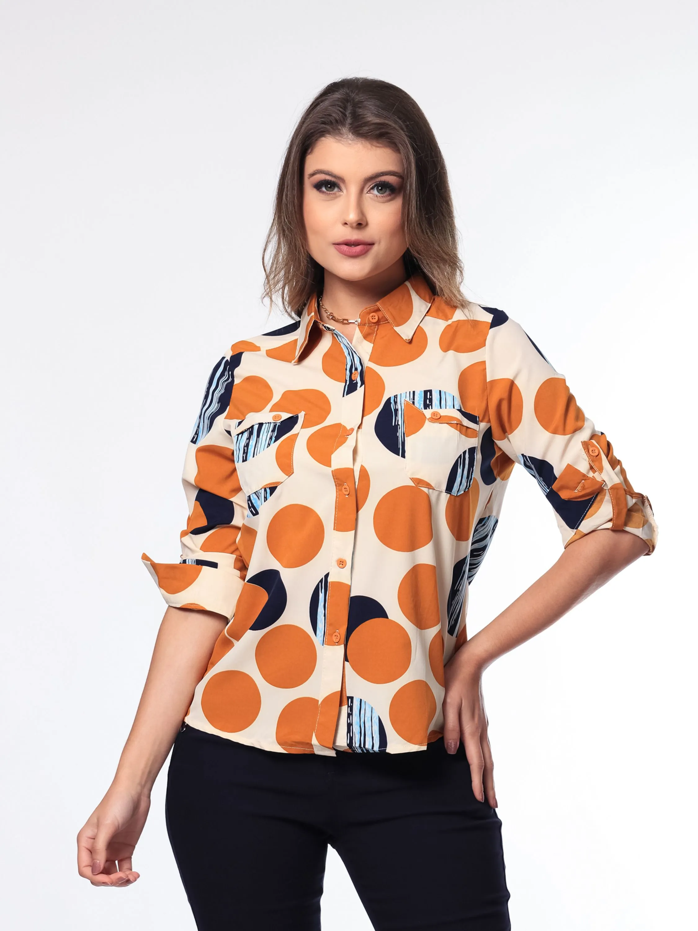 Camisa Feminina Estampada Com Manga Longa Ponto de Onda