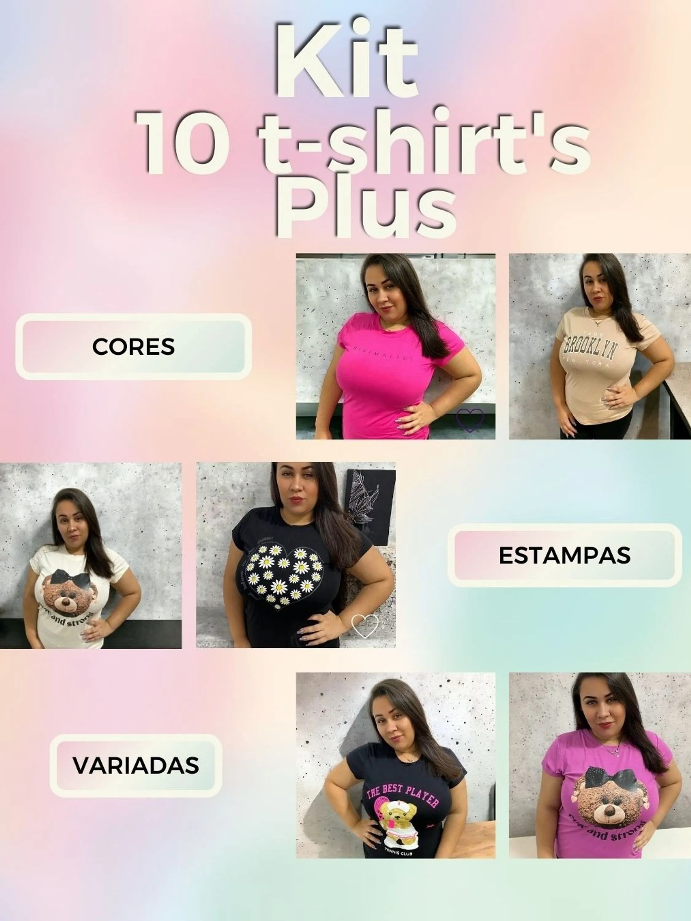 Kit 10 T-shirt's Plus Size estampas