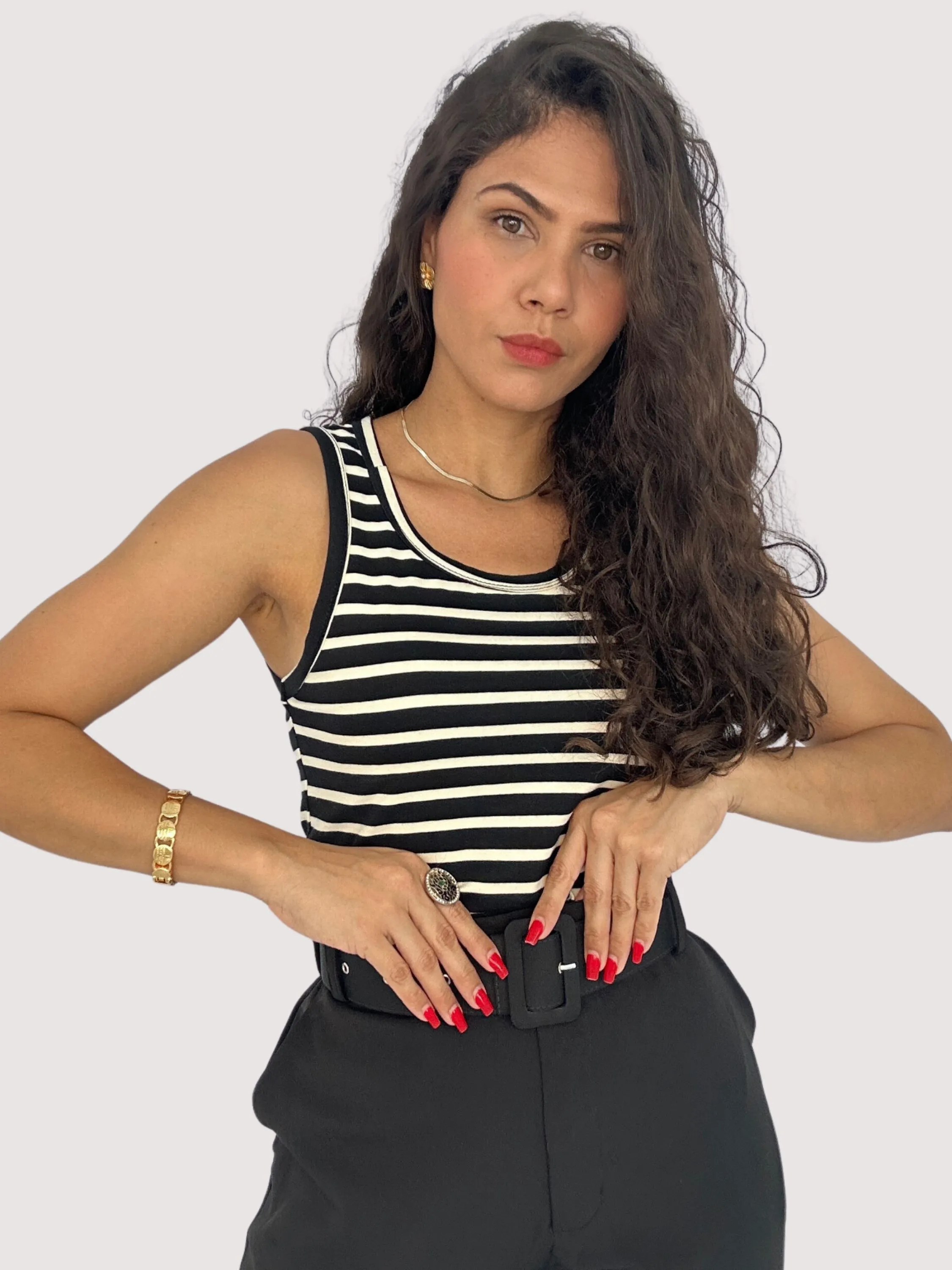 Blusa Blusinha Básica Listras Listradas Risca de Giz Alcinha