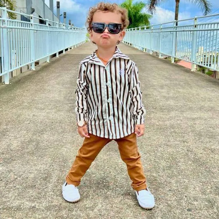 Conjunto Social Calça de Sarja e Camisa Manga Longa Infantil Menino