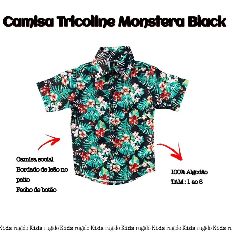 Camisa Social M/C - Infantil - Rugido