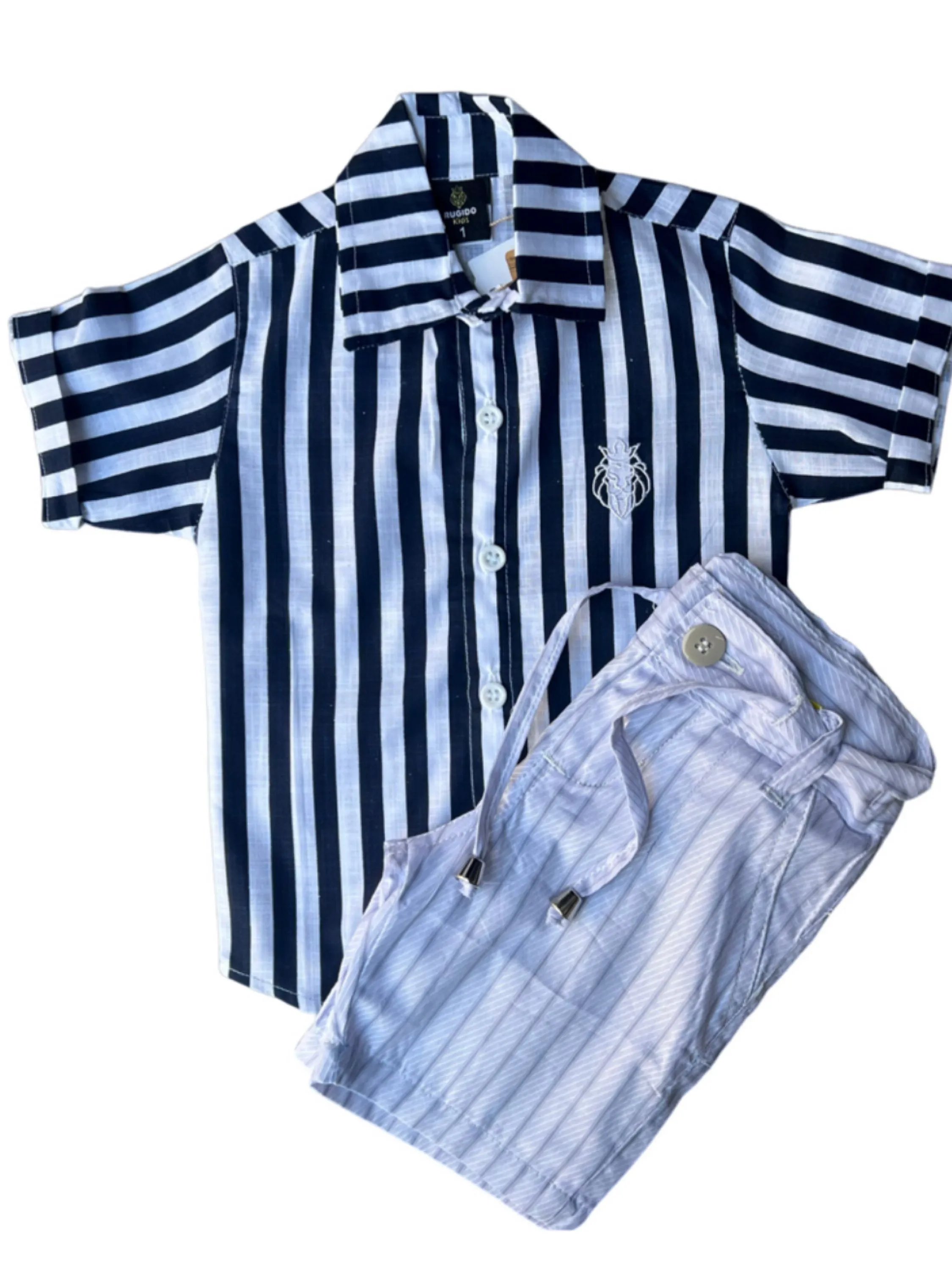 Combo Camisa Social Listrada e Bermuda Oxford