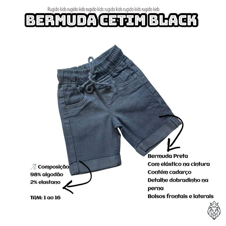 Bermuda cetim black - Rugido