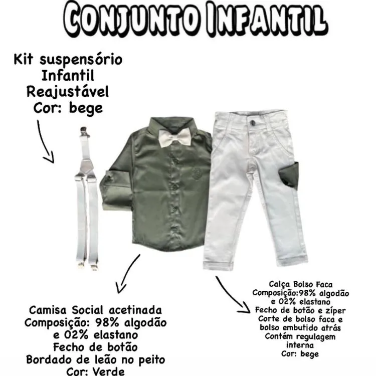 Conjunto Social Manga Longa e Calça Bolso Faca Infantil Menino