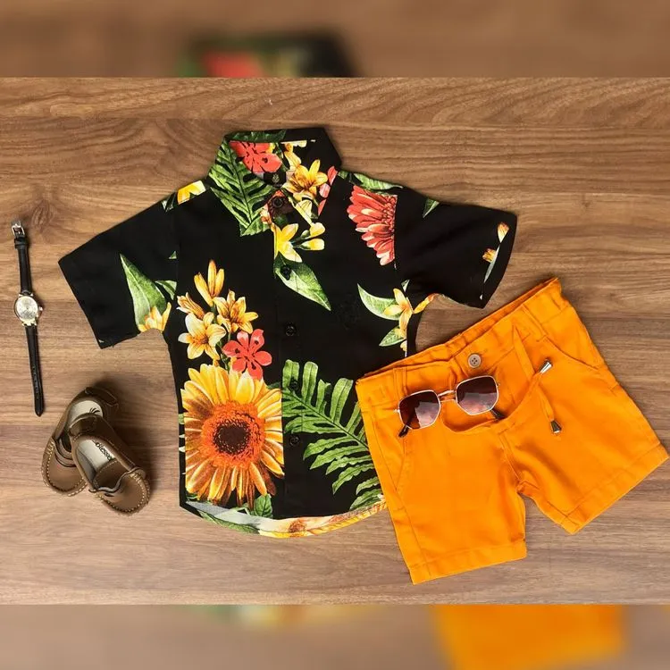 Conjunto Social Verão Infantil Menino Acompanha Óculos