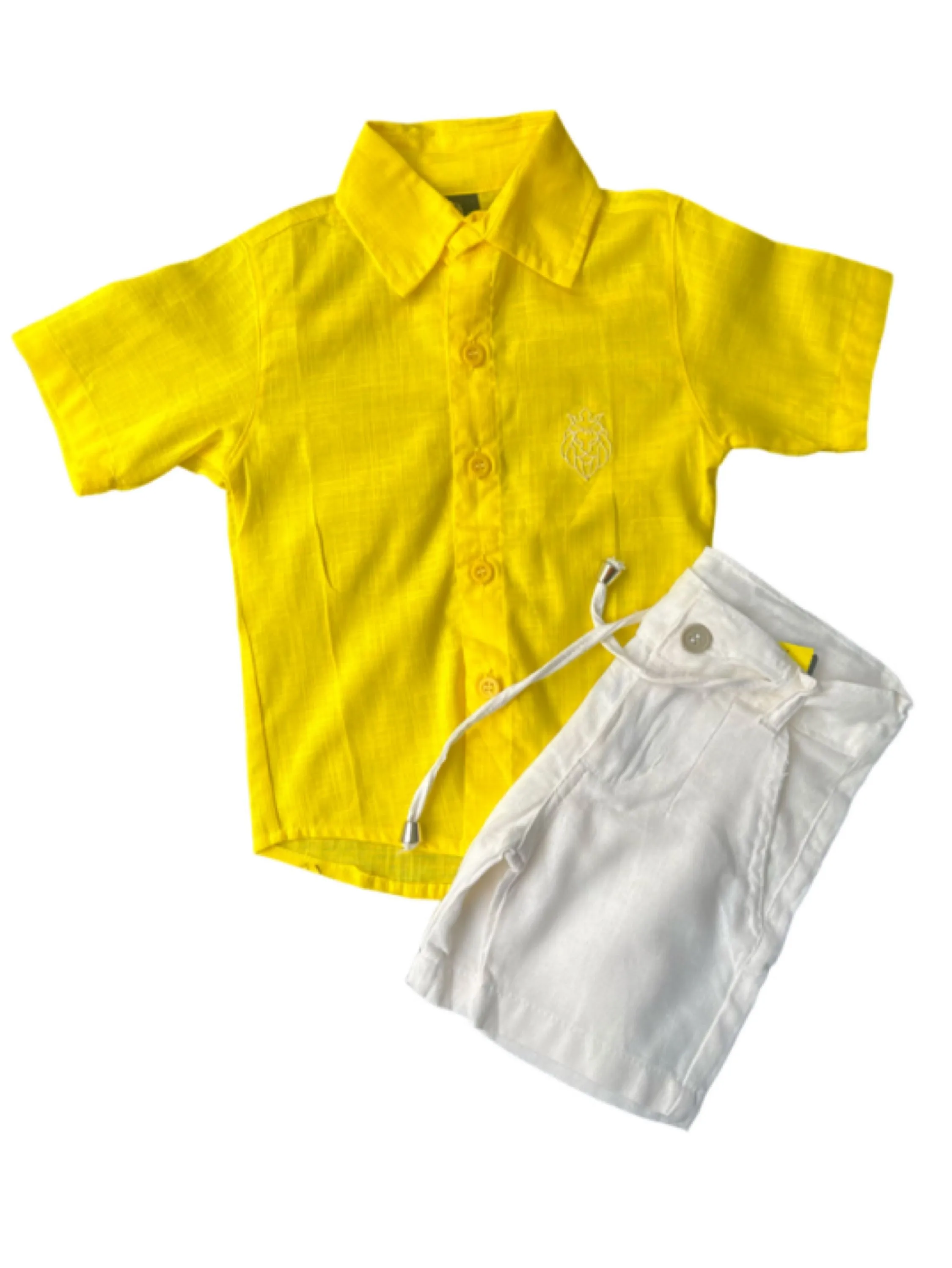 Combo Camisa social Amarela e Bermuda Linho Off