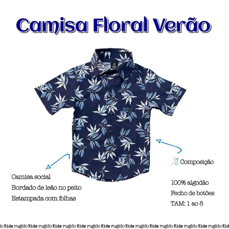 Camisa Social M/C - Infantil - Rugido