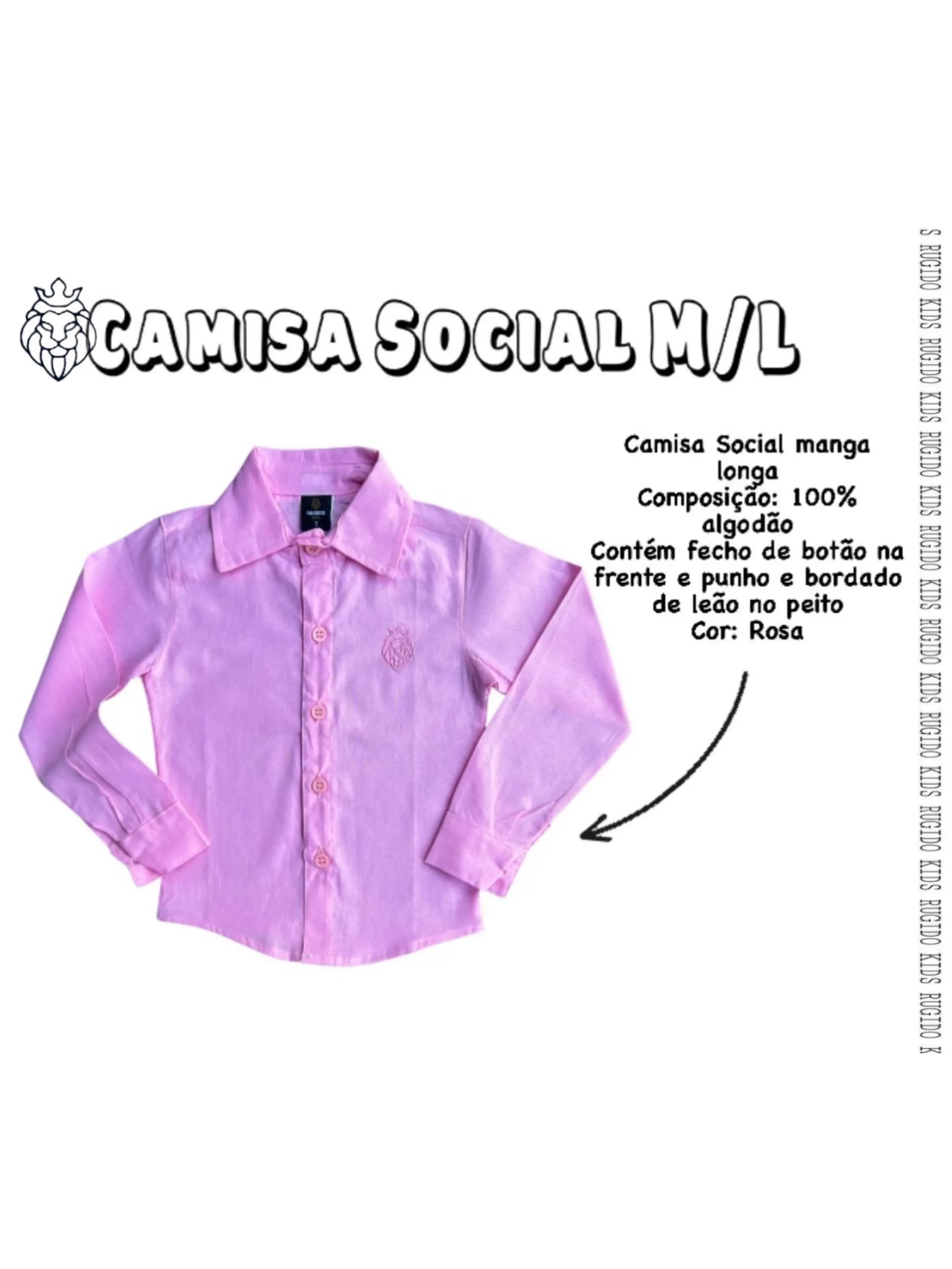 Camisa Social Algodão Rosa M/L