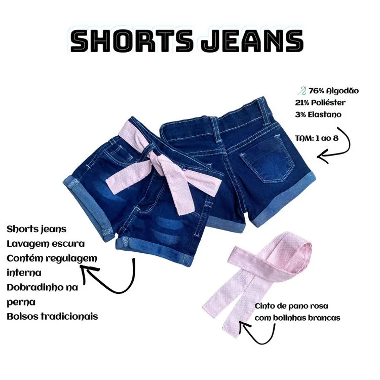 Shorts Jeans Menina - Rugido