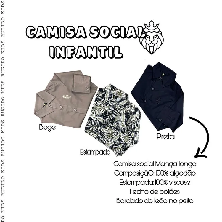 Camisa Social Infantil - Rugido