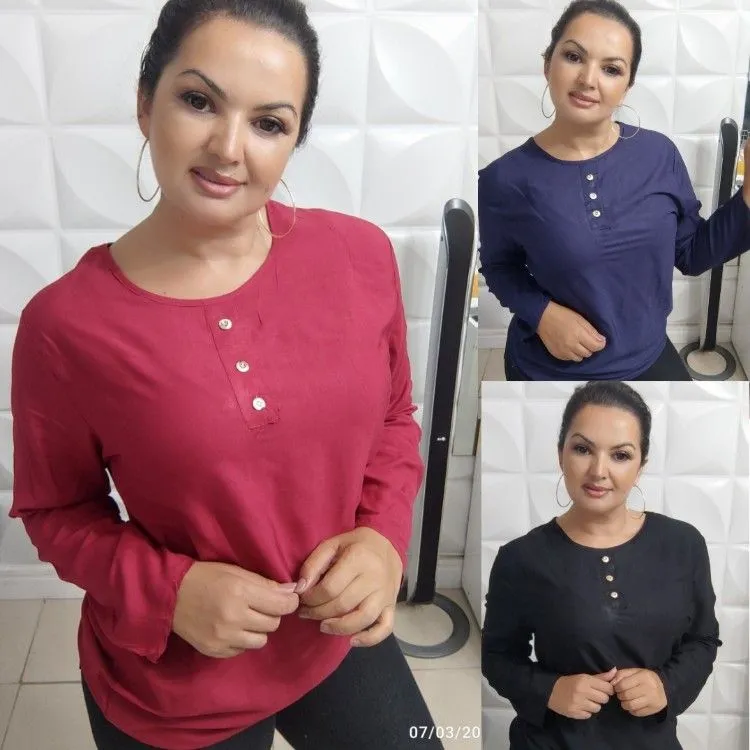 Camisa em viscose com botões fake