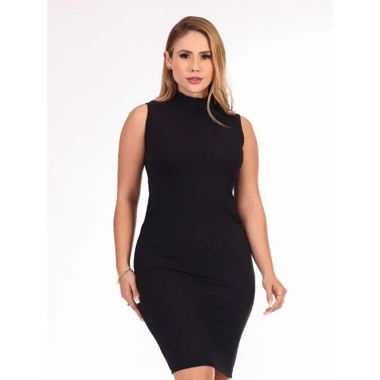 REF 324 VESTIDO FEMININA  CANELADO GOLA ALTA