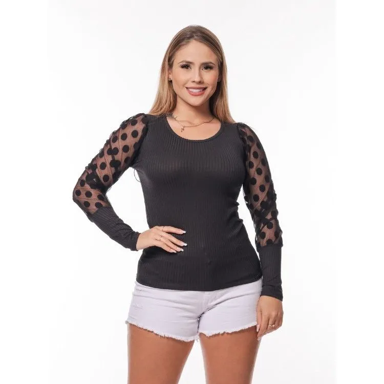 REF 104 BLUSA FEMININA CANELADO MANGA LONGA