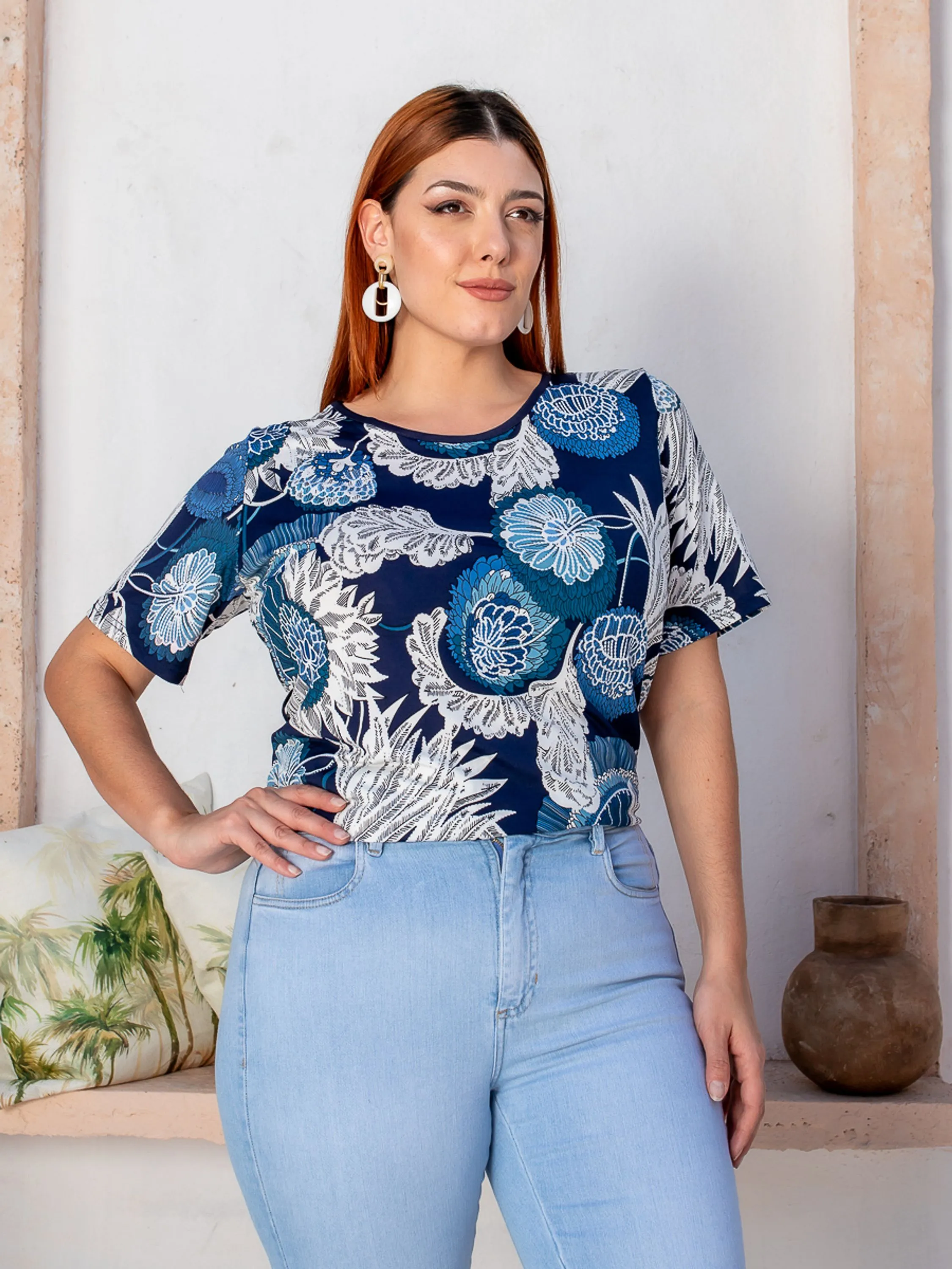 BLUSA FEMININA ESTAMPADA MALHA FRIA PLUS SIZE MODA VERÃO-SML MODAS- PLYW06