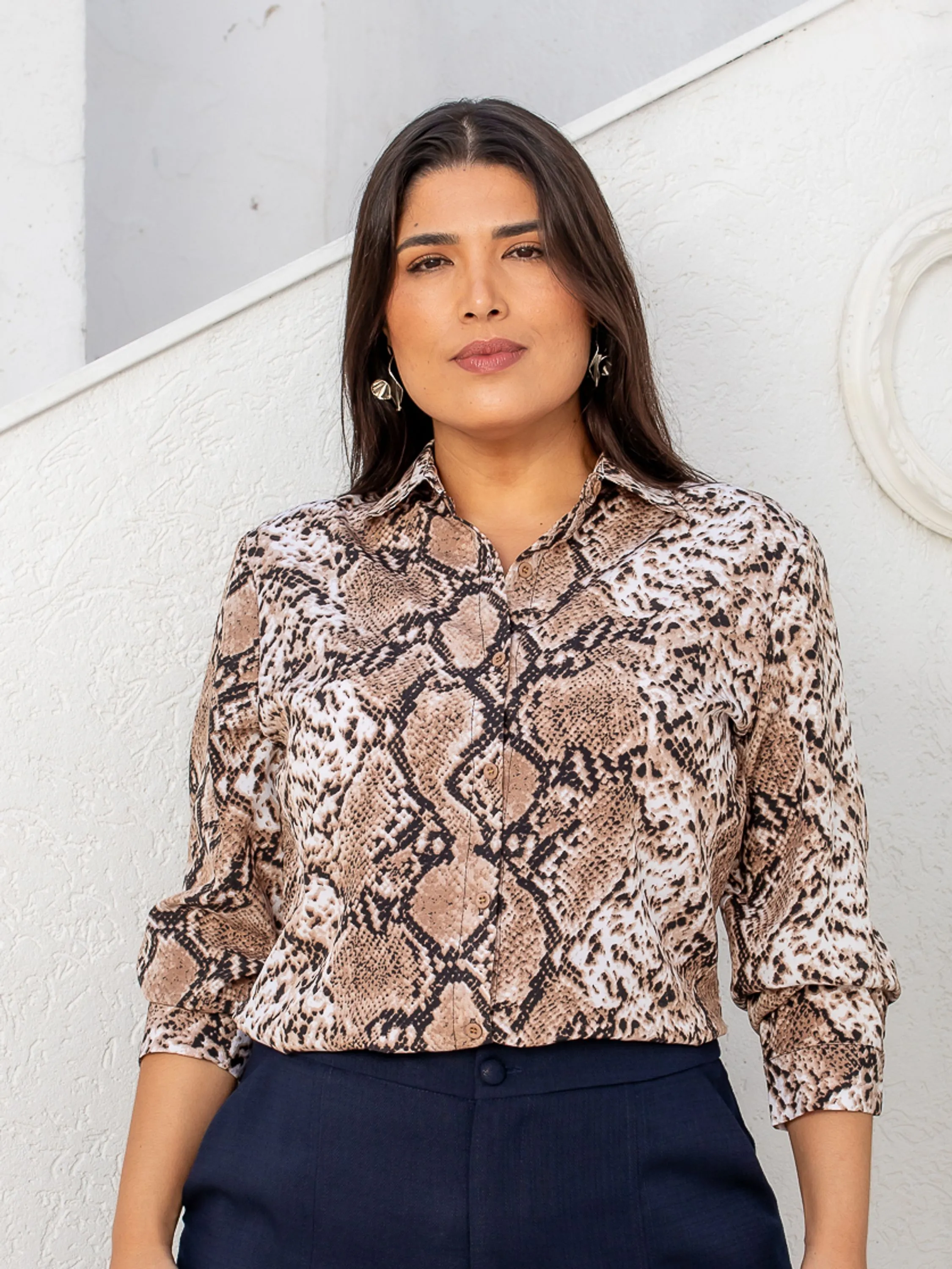 CAMISA FEMININA PLUS SIZE ESTAMPADA COBRA PITON - PL726