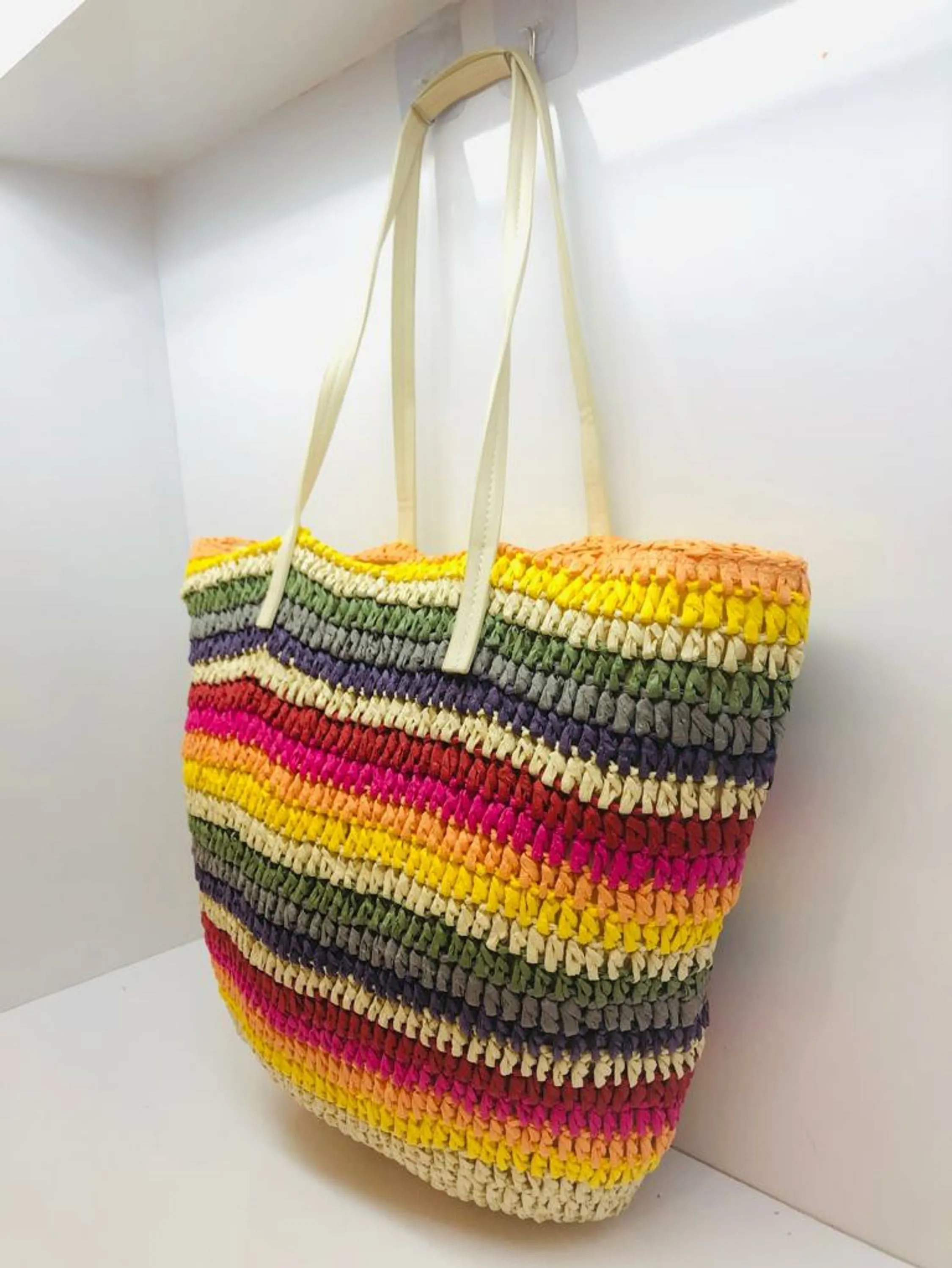 Bolsa moda praia em palha natural multicolor KIT com 6 peças REF:5027