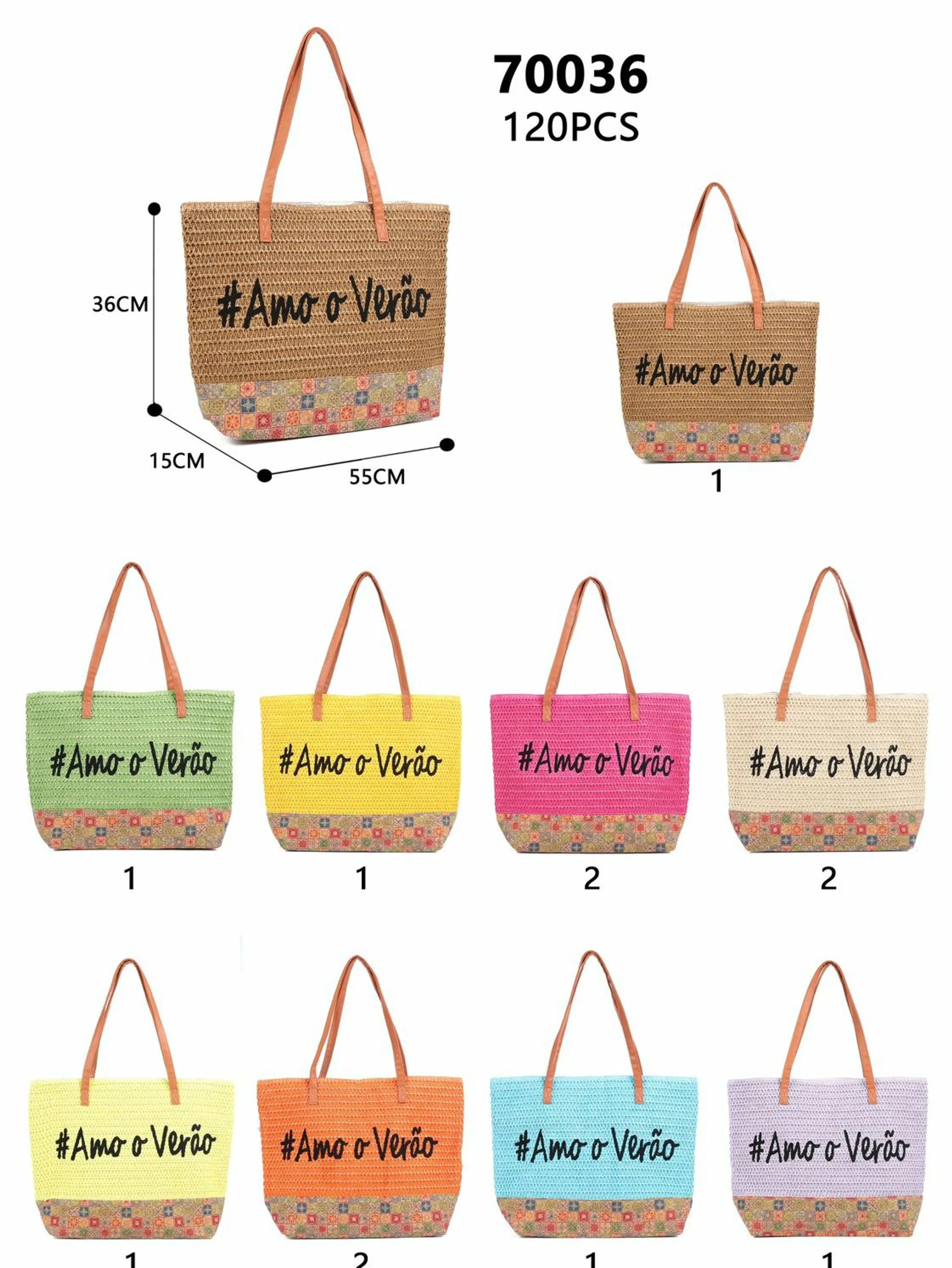 Bolsa "# Amo o verão" em palha kit com 12 peças REF: 70036