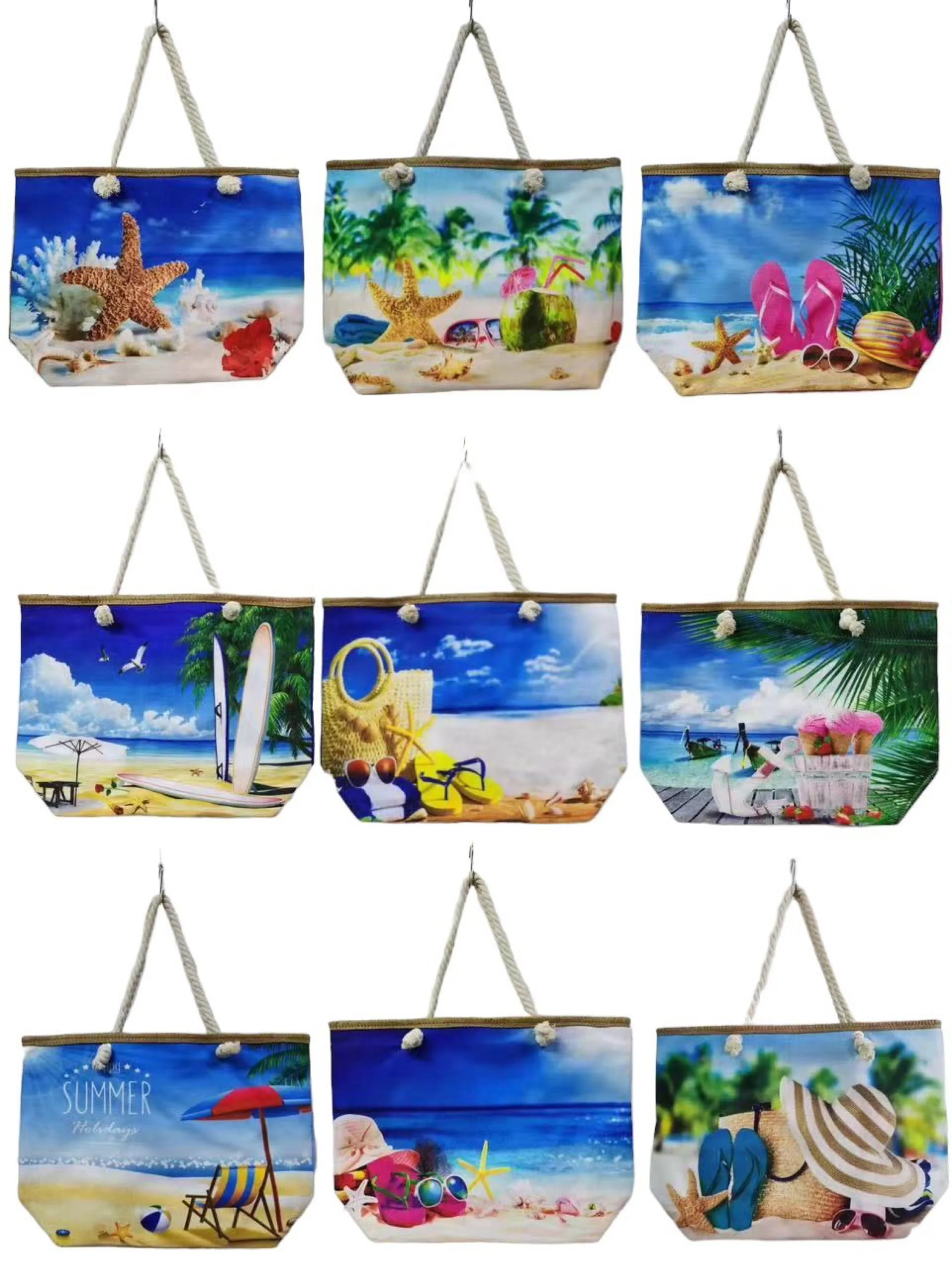 Bolsa moda praia com estampas sortidas kit com 12 peças Ref:3322