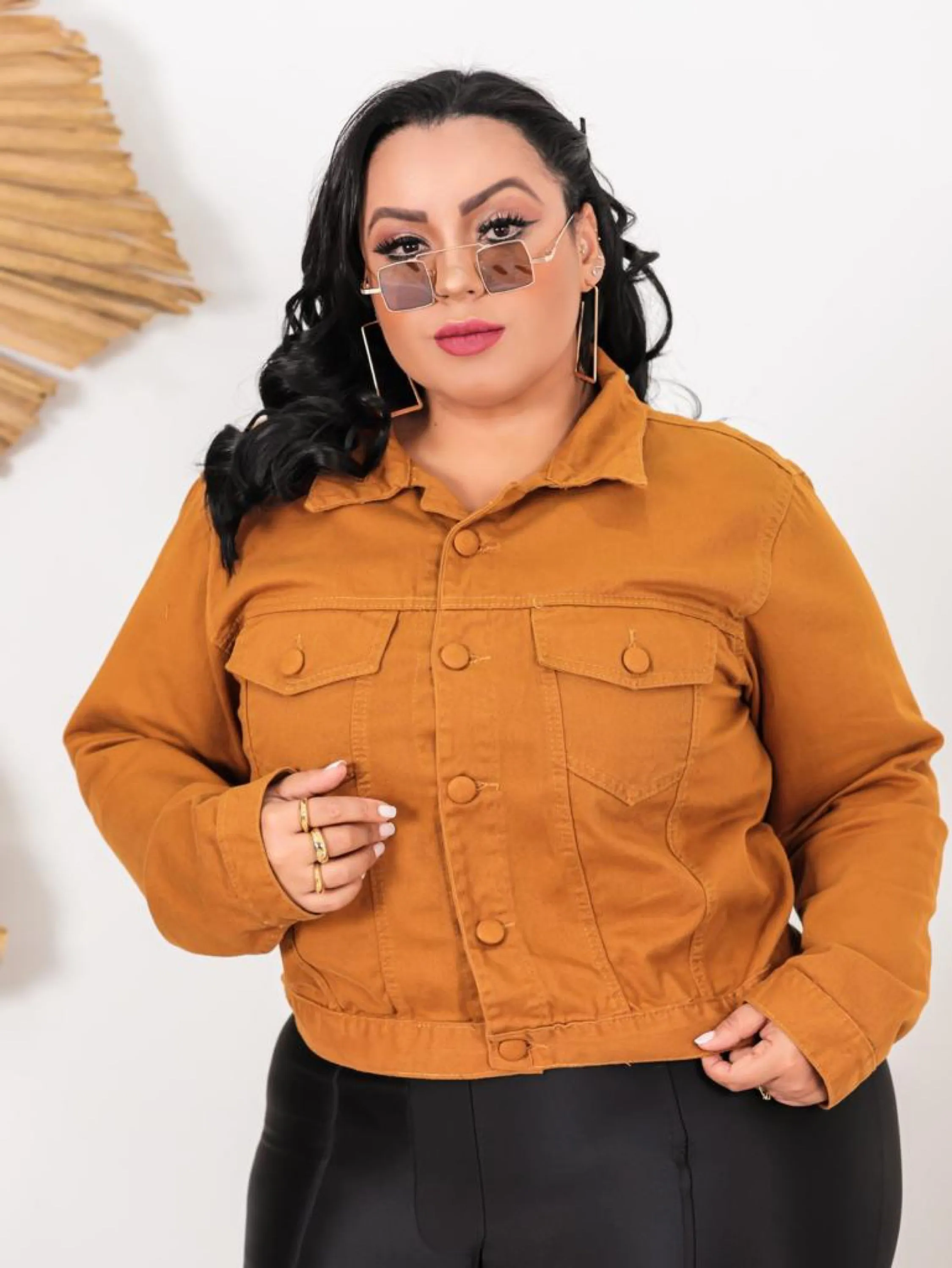 Jaqueta Jeans Feminina Plus Size Colorida Botão Encapado