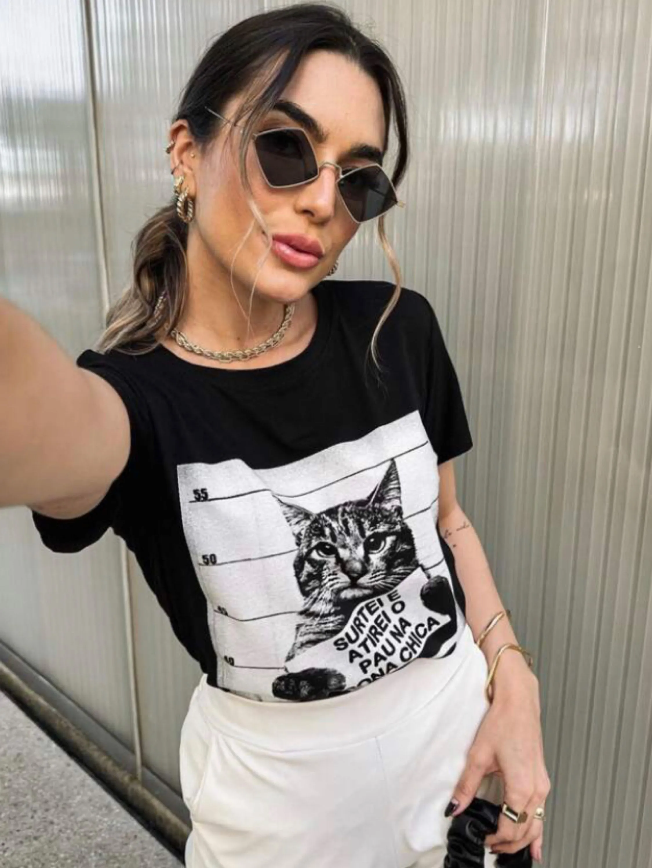 Blusa T-SHIRT Estampas Gato TECIDO: VISCOLYCRA