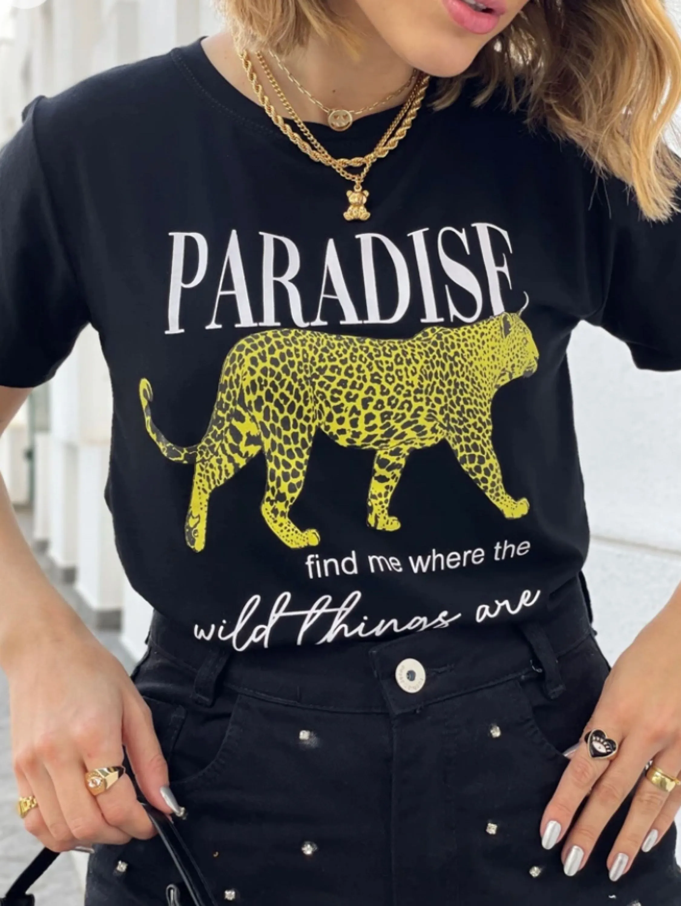 Blusa T-SHIRT feminina Estampa onça  Paradise