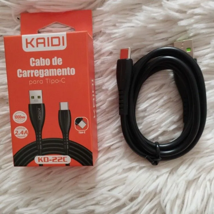 Cabo De Dados Carregador Kaidi KD-22C Dados Usb 1m Type-C.