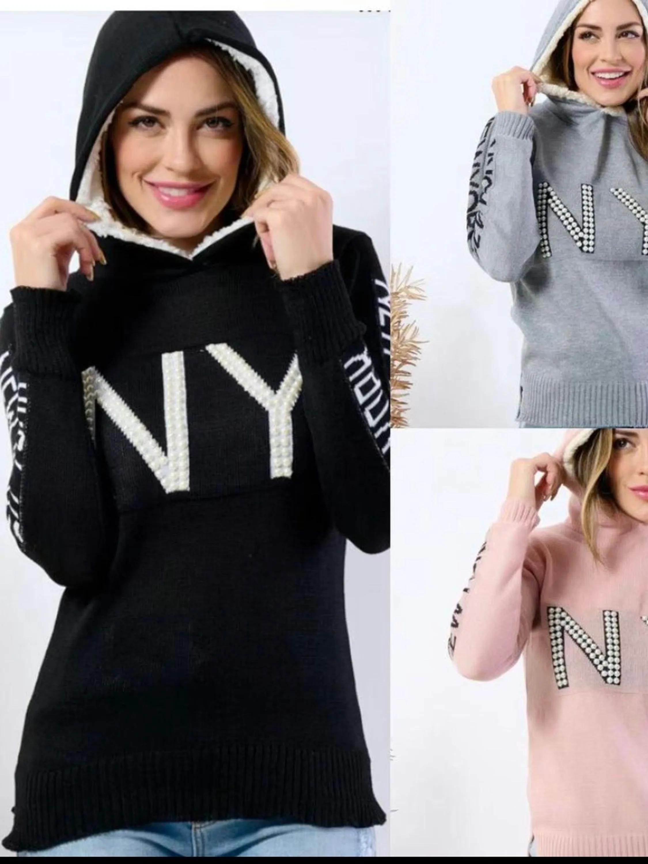 Blusa De Frio Trico Tricot Pelucia Capuz Touca Ny