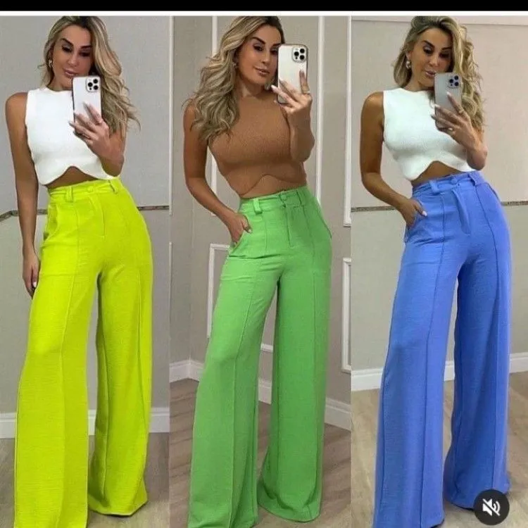 Calça pantalona tecido duna