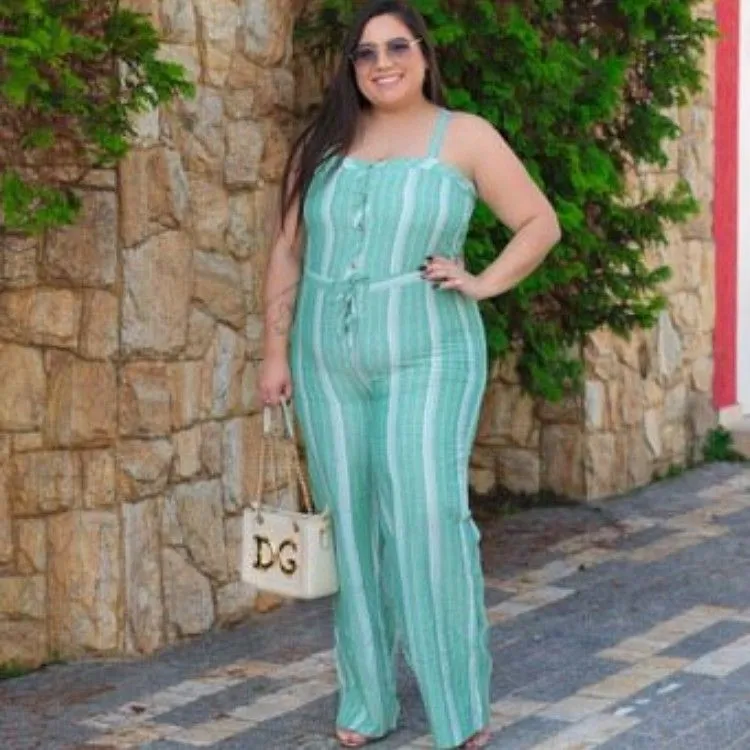 Macacão longo Listrado Plus size Cód:s-019