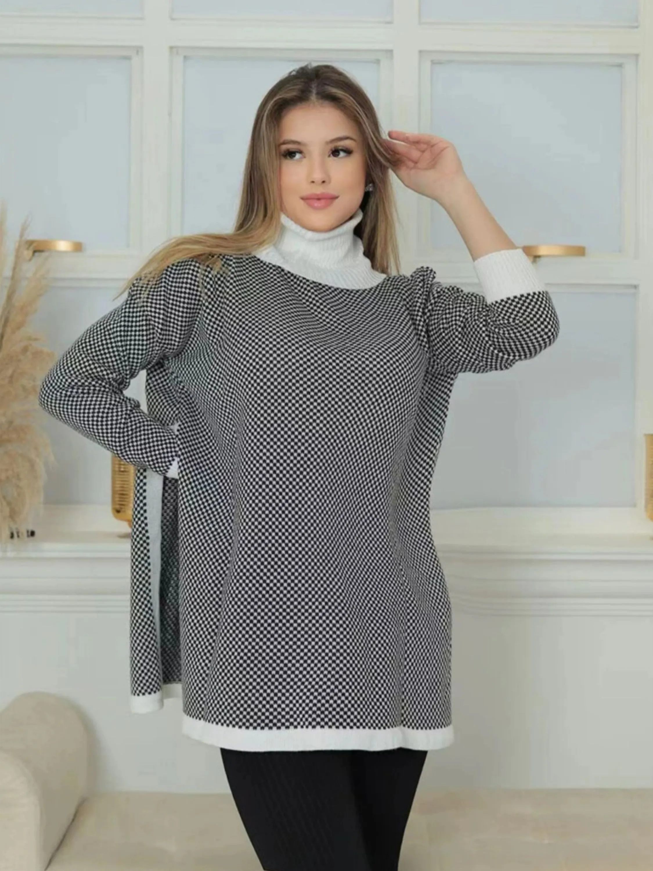 Blusa tricô  poncho  feminina manga longa  tecido  grosso