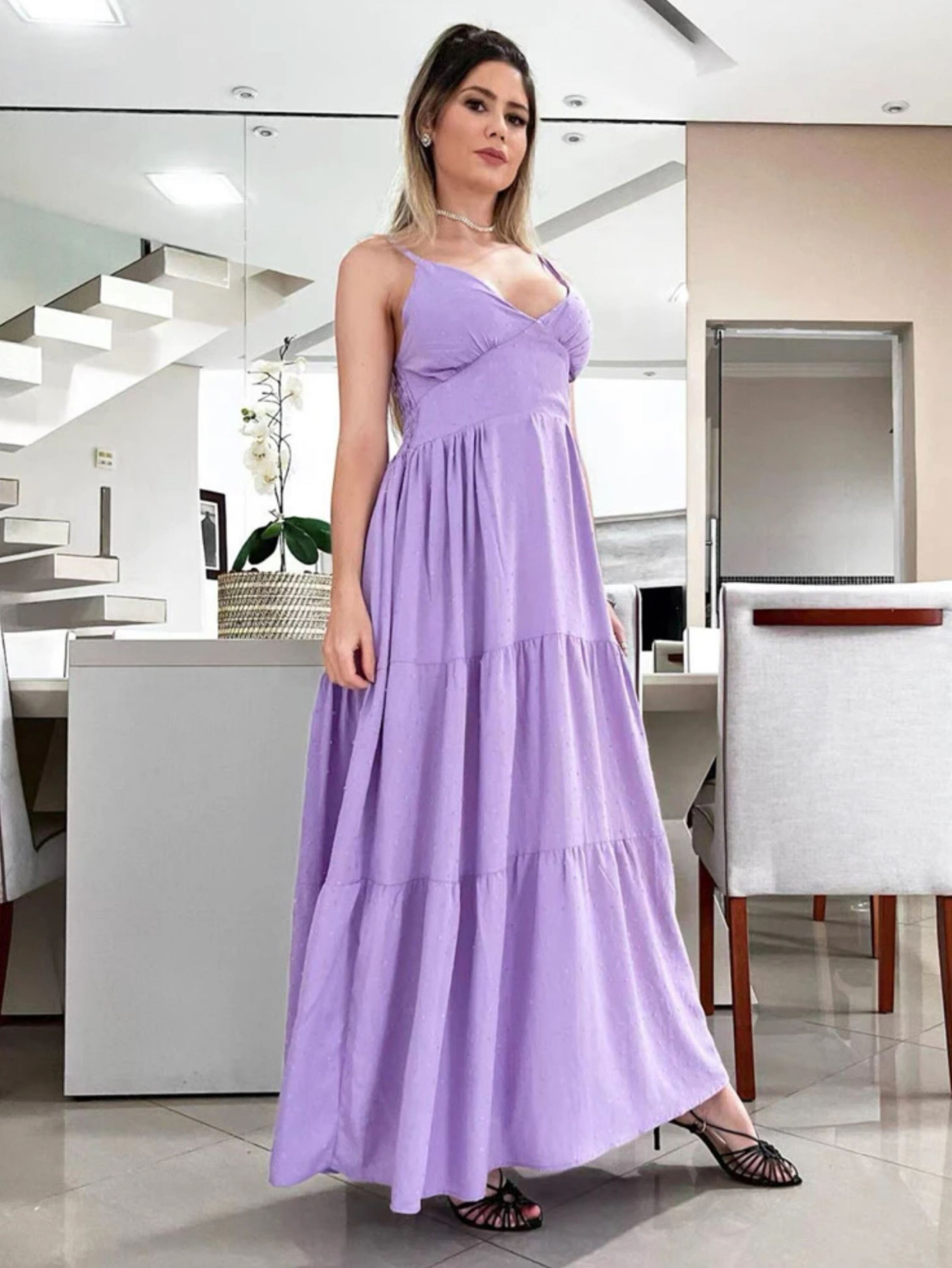 Vestido longo feminina tecido pipoca viscolinho