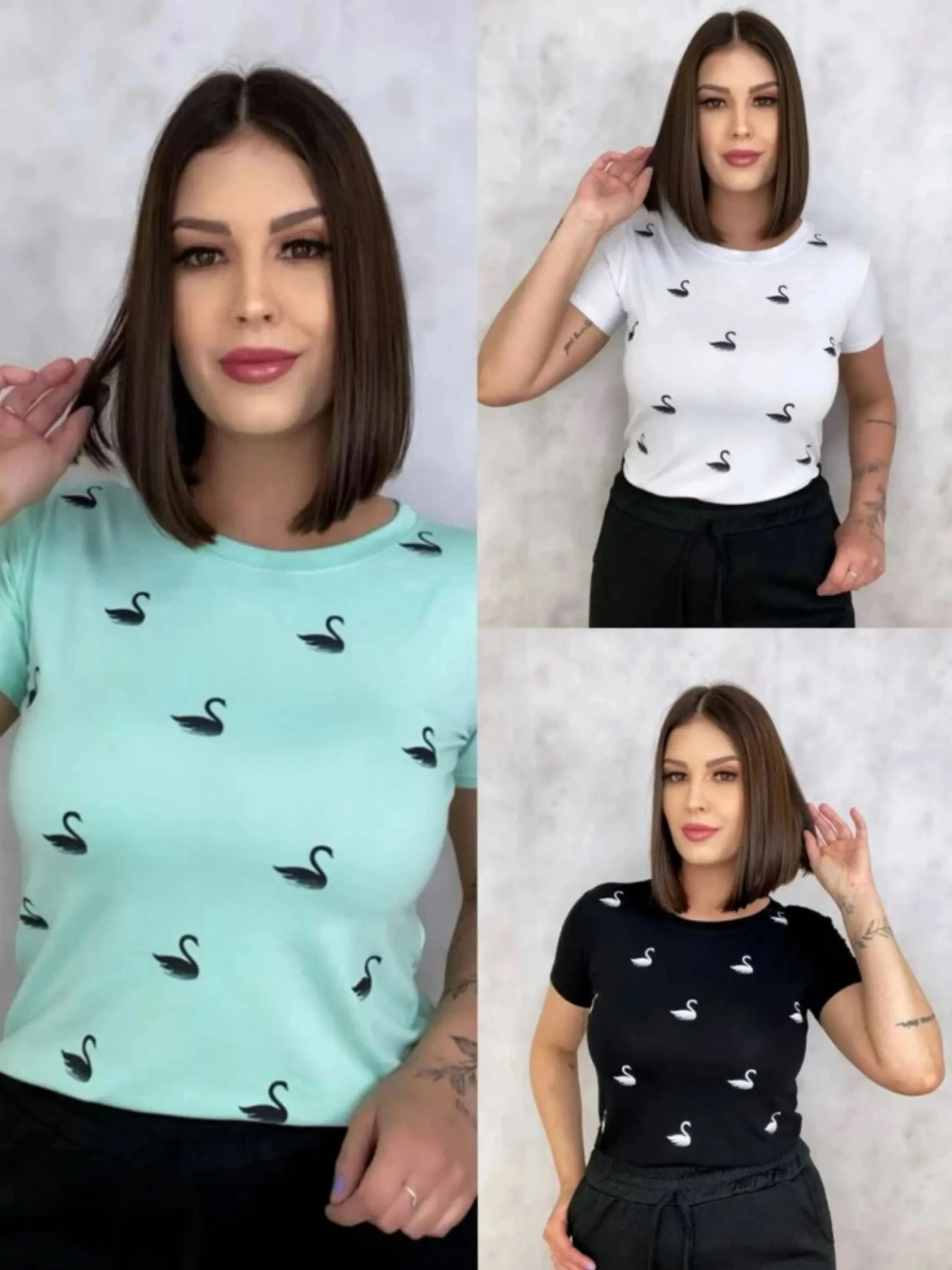 Kit 3 peças blusa T-shirt feminina tecido viscolycra