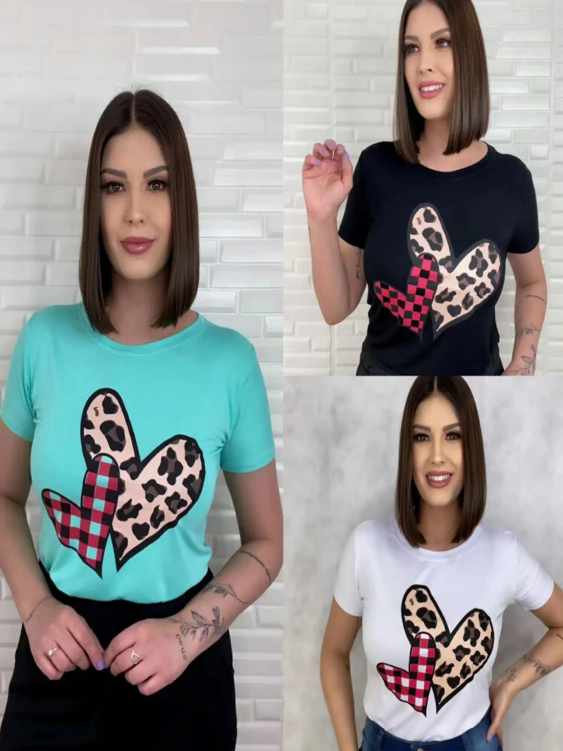 Kit 3 peças blusa T-shirt feminina tecido viscolycra