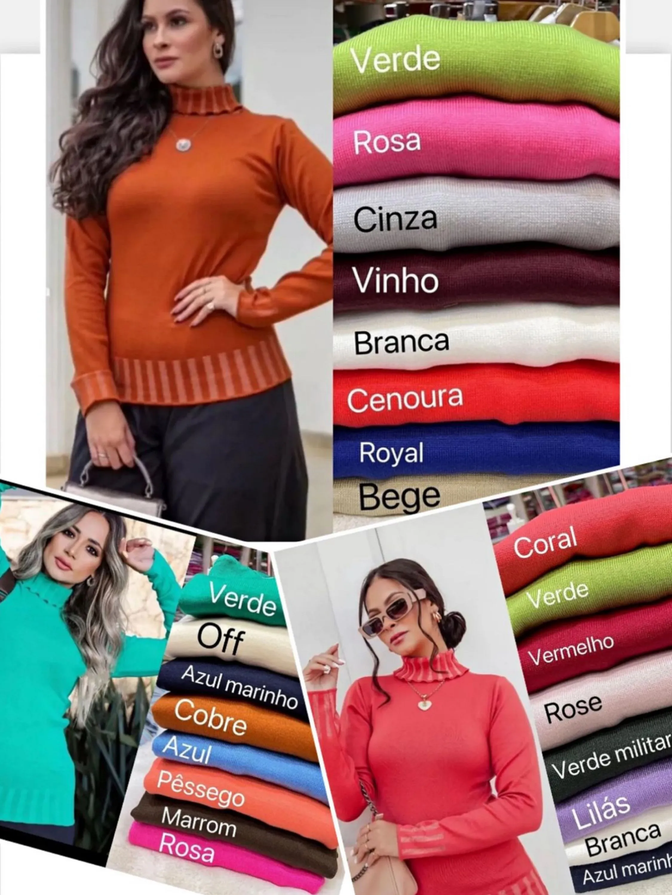 Kit 5 peças blusa tricô feminina tecido modal